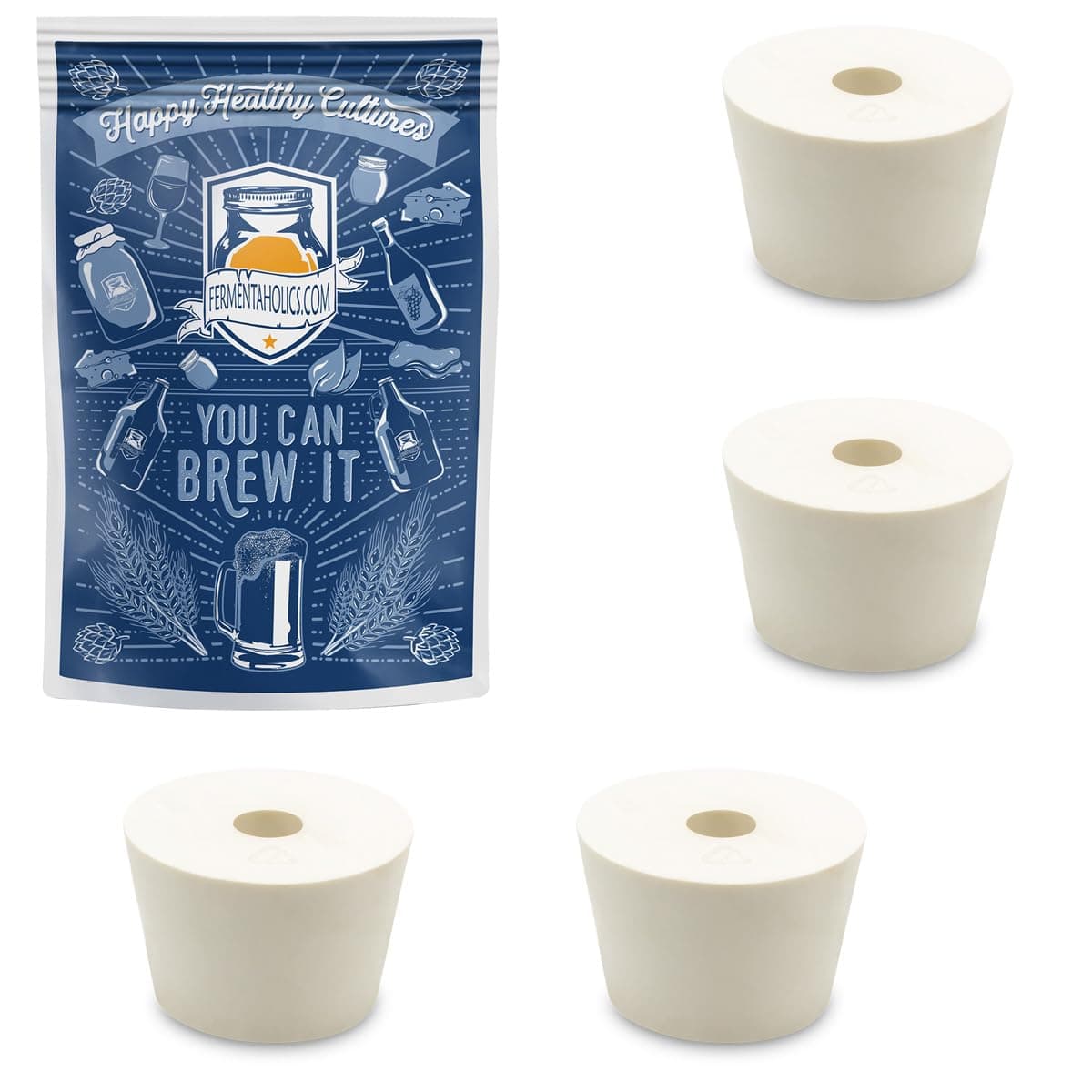 Fermentation Rubber Stoppers Drilled Bungs For Use With Airlock (#7 Rubber Stopper - 4 Pack)