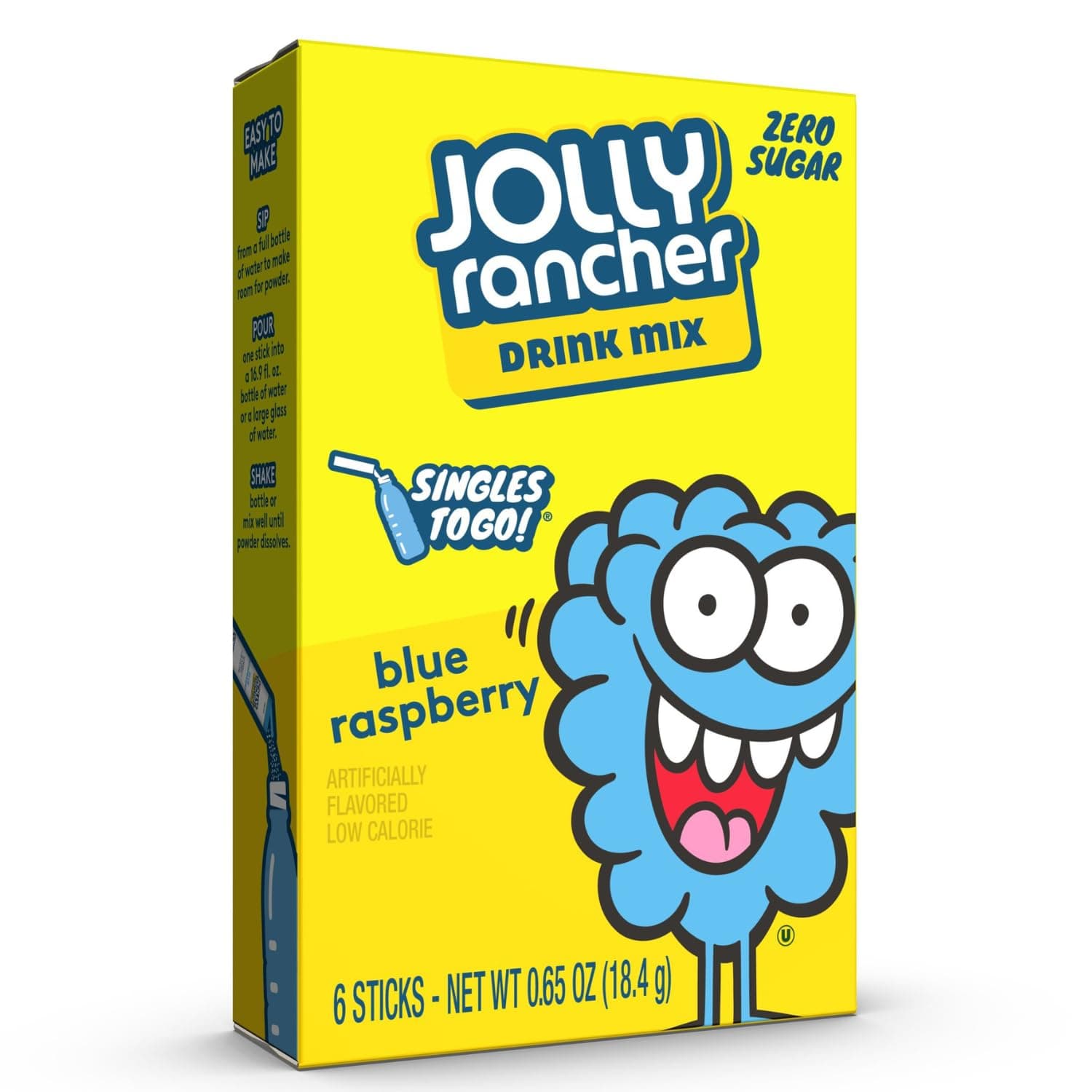 Jolly Ranchers Blue Raspberry Flavored Powder Drink Mix Zero Sugar & Delicious beverages Drink Powder "6 sticks" 0.65oz 18.4g (Imported USA)