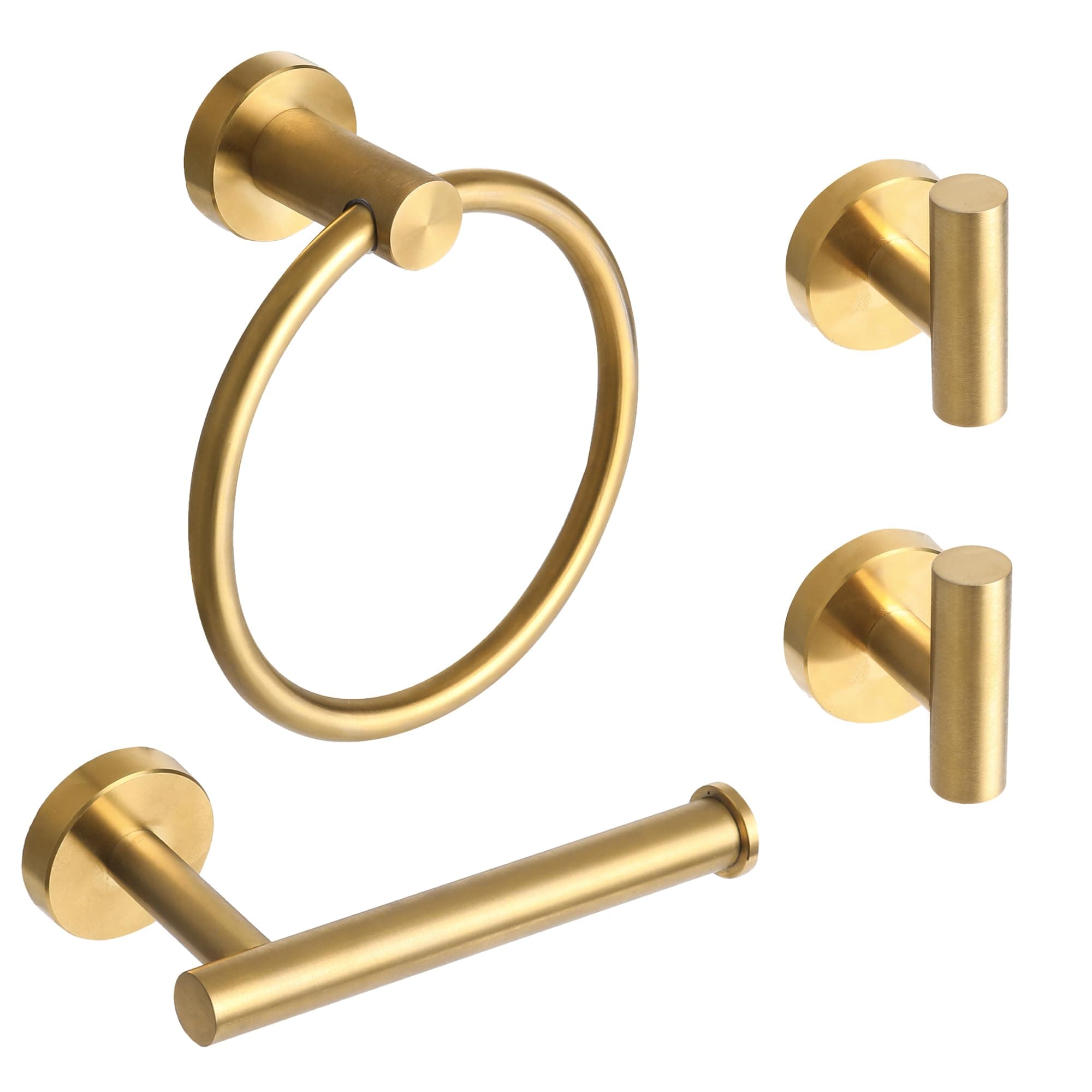 4 Piece Brushed Gold Stainless Steel Bathroom Hardware Set Include Hand Towel Ring, Toilet Paper Holder,and 2 Robe Towel Hooks,Bathroom Accessories Kit