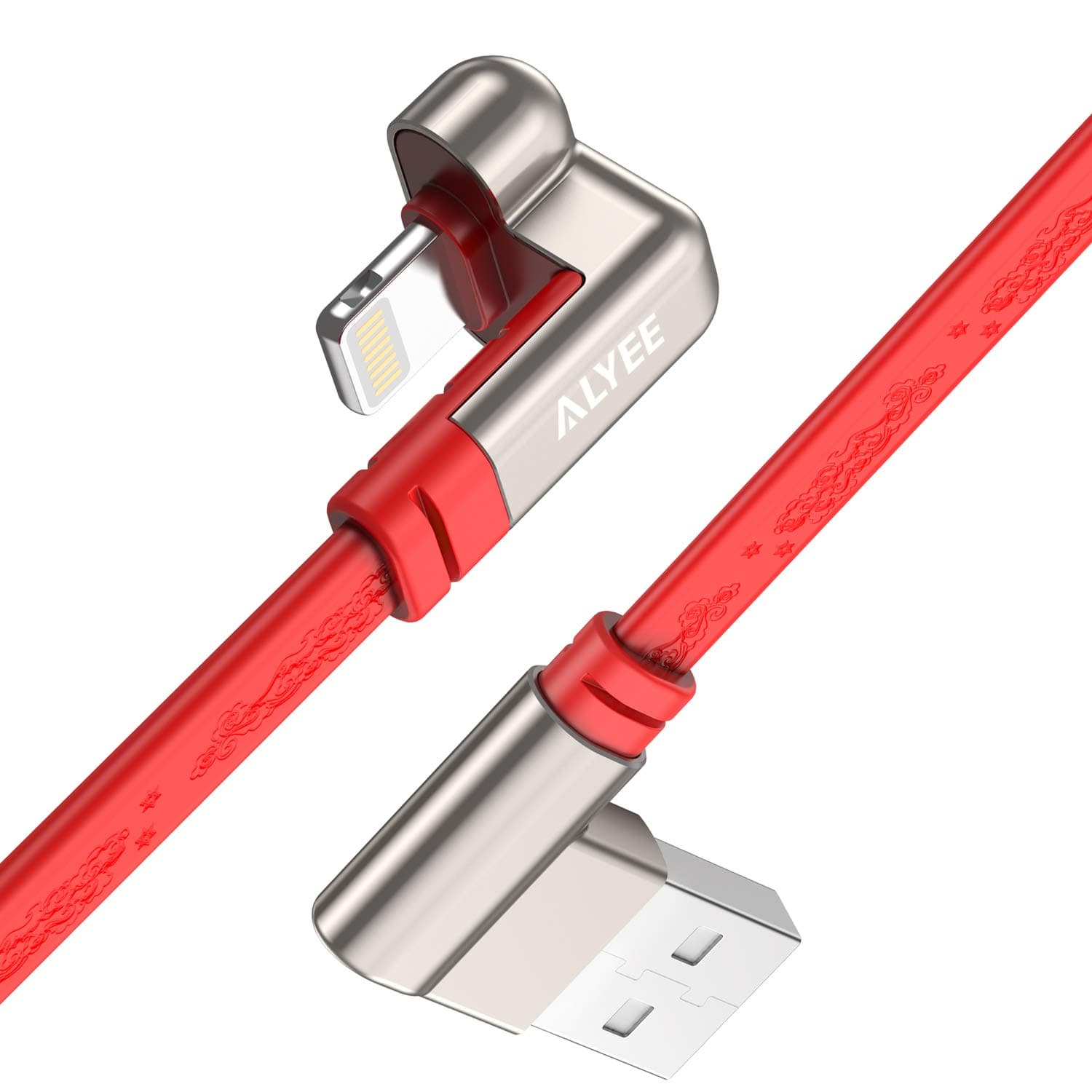 Aimus 6FT Phone Charger Cable, 180 Degree Data Cable Line USB Charger Cable Gaming Charging Cable Cord Compatible with iPhone 5/6/7/8/X, iPad and iPod- Red