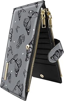 Coco RossiWomens RFID Blocking Large Capacity Wallet Multi Card Organizer Bifold Wallet for Women with Zipper Pocket, Black Butterflies