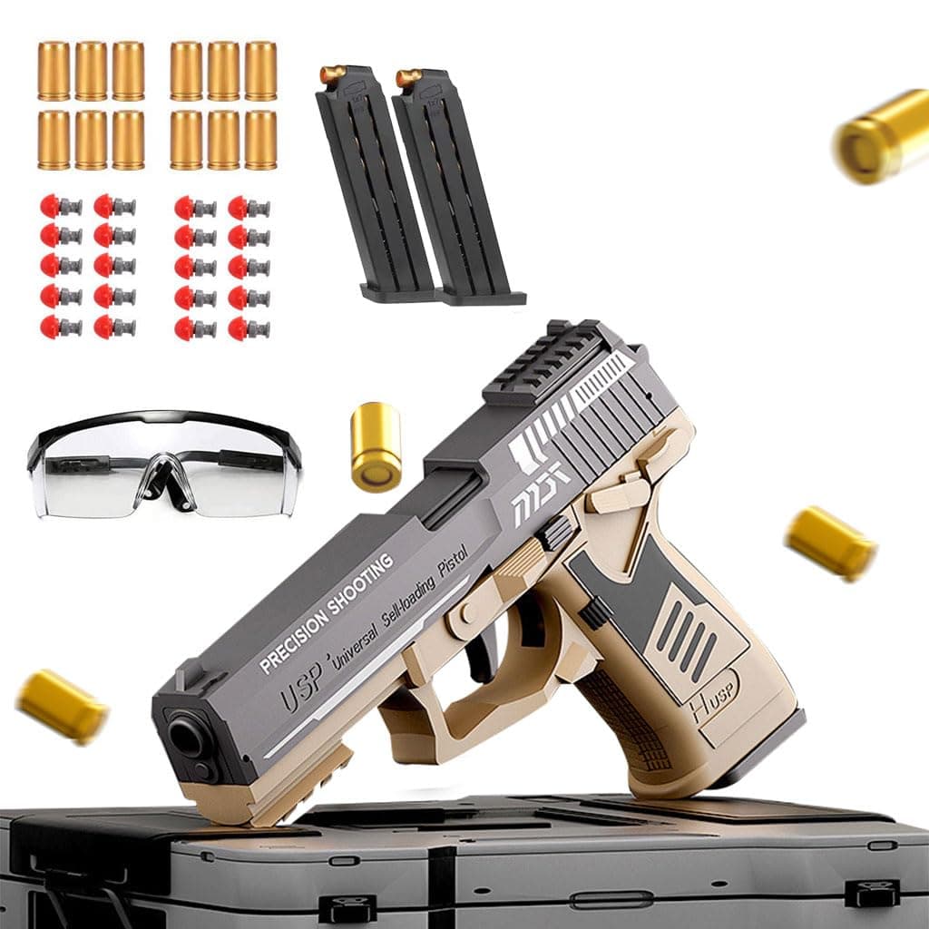 Moonmen Upgraded Foam Blaster Sets, EVA Safety Shell Ejecting Blaster with Magazine, Birthday Gift Toy for Children (Auto Loading - USP Brown)