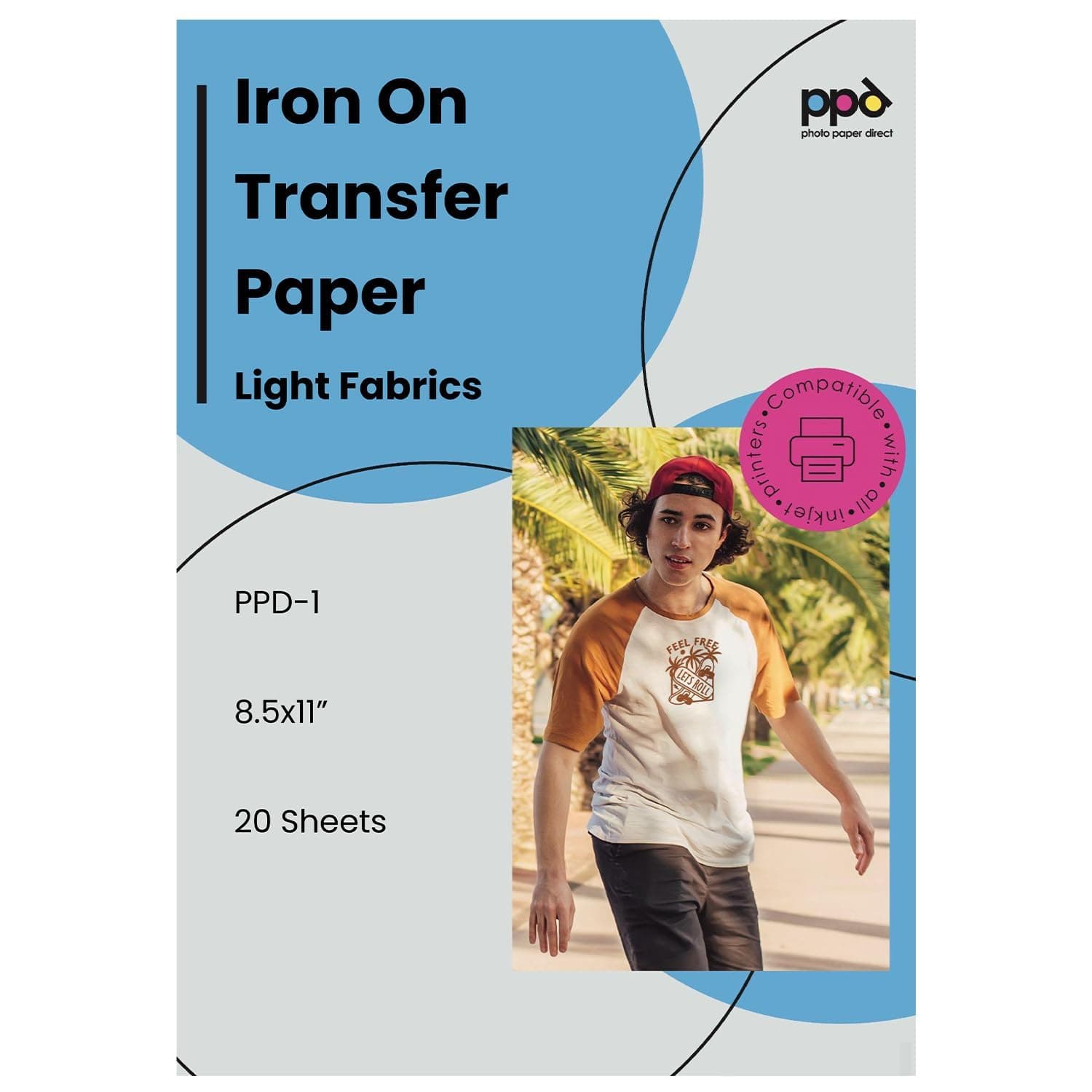 PPD Inkjet PREMIUM Iron-On White and Light Colored T Shirt Transfers Paper LTR 8.5x11†pack of 20 Sheets (PPD001-20)