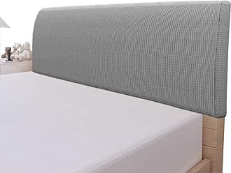 Easy-Going Stretch Bed Headboard Cover,Small Square Jacquard Headboard Slipcover, Dustproof Bed Head Cover for Bedroom (King, Light Gray)