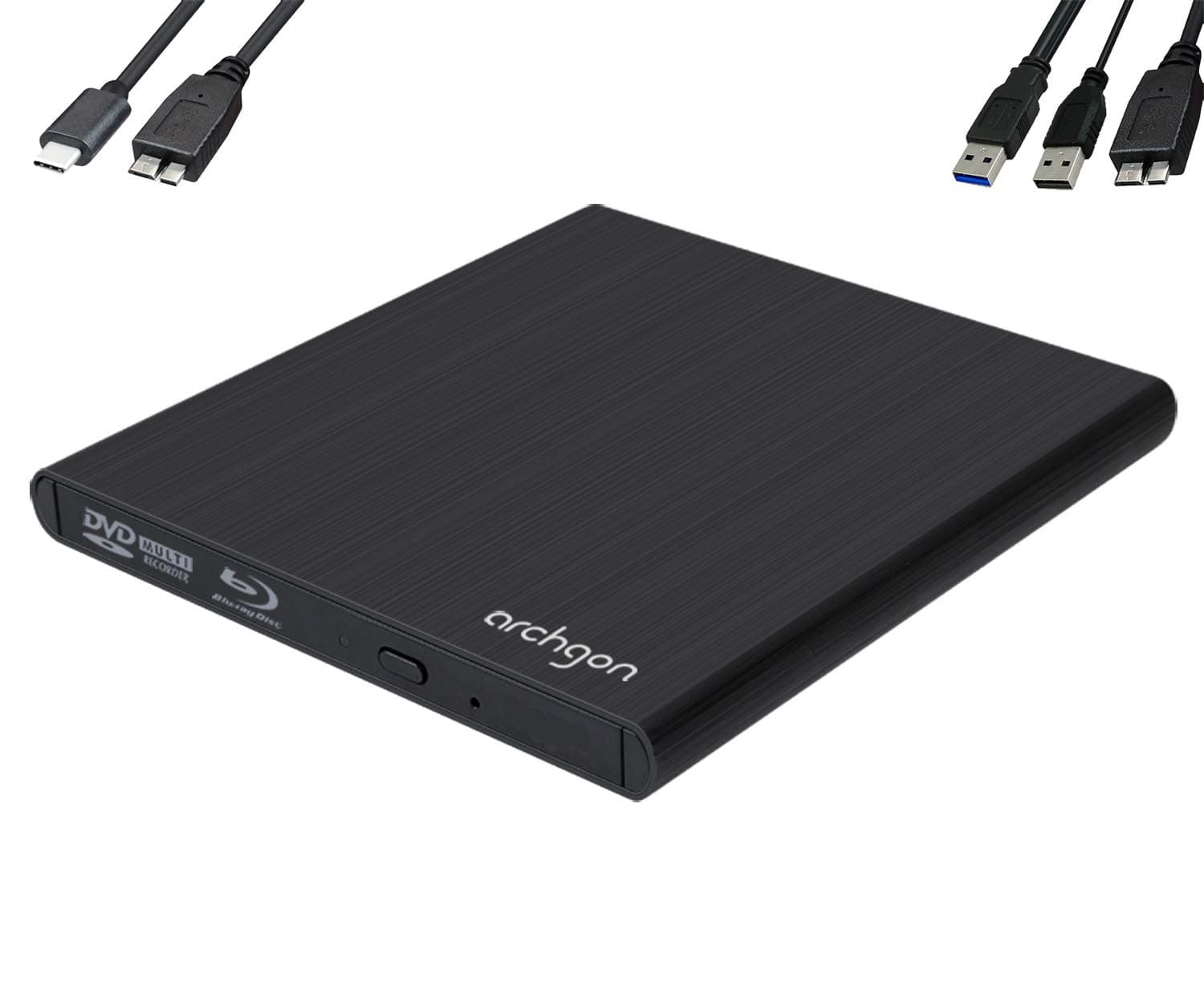 Archgon Style BD External Blu-ray Burner/Player BDXL for PC USB 3.0 USB-C, M-Disc, Tray Load Disc Drive, Alu Black