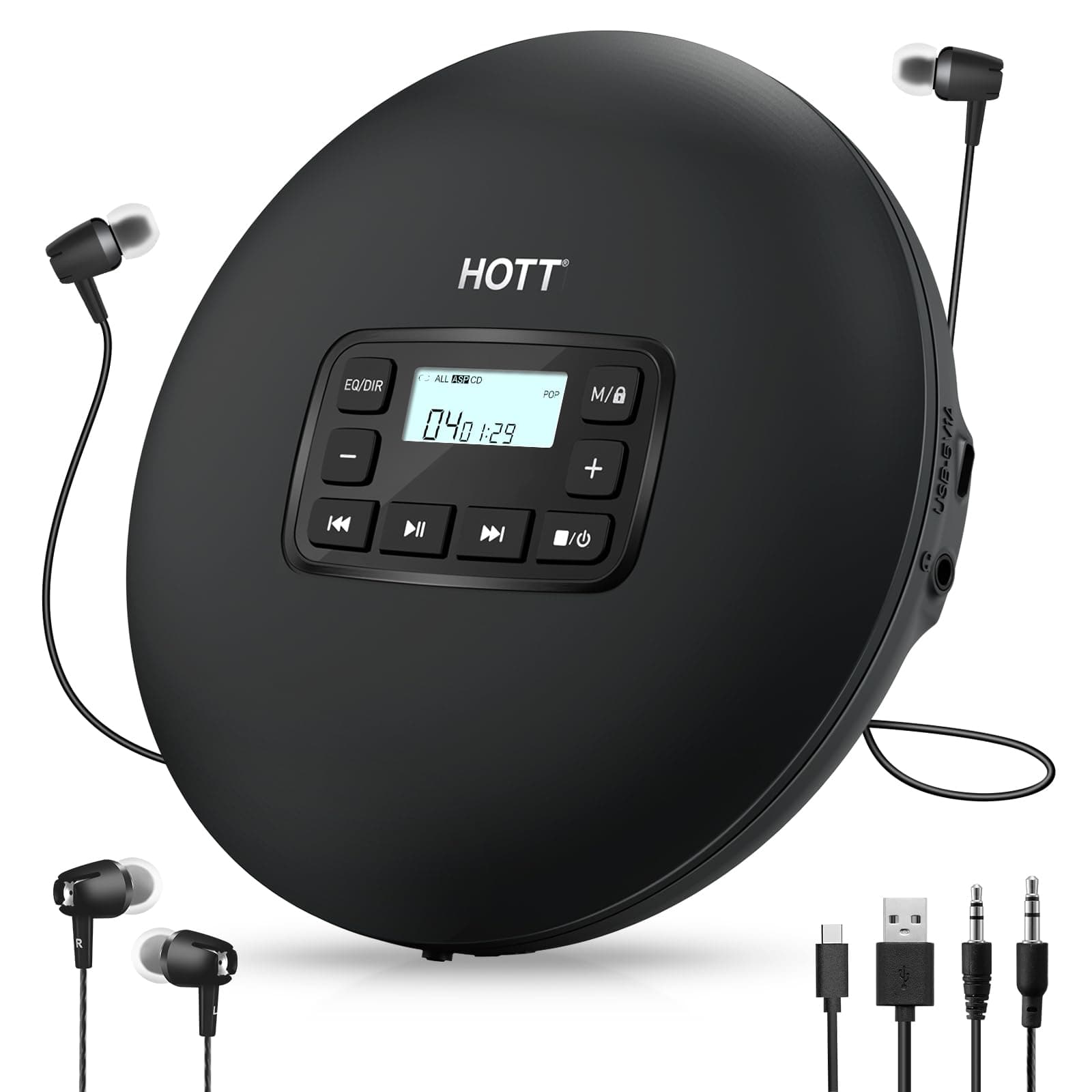 C204 Basic Portable CD Player with Anti-Skip Protection - AA Battery Powered, Compact CD Players MP3/CD-R Compatible, Built-in Headphones & AUX Output for Car