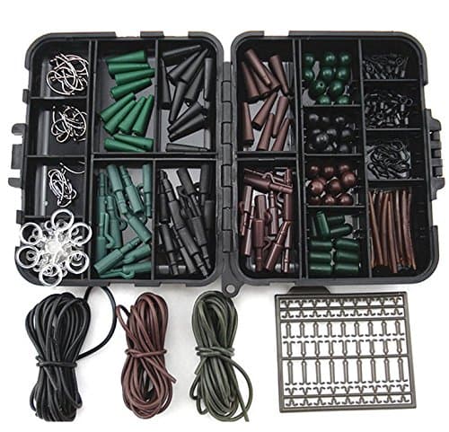 GW carp tackle box with carp hook safety tab clips rig pipes beads loaded swings anti tangle sleeves, hair extensions