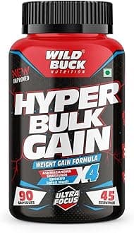WILD BUCK Hyper Bulk Gain Mass & Weight Gainer Capsule For Fast Weight & Muscle Gain,Daily Muscle Building Weight Supplement For Muscle Growth,Stamina & Strength,For Men & Women- 90 Cap,1 Count