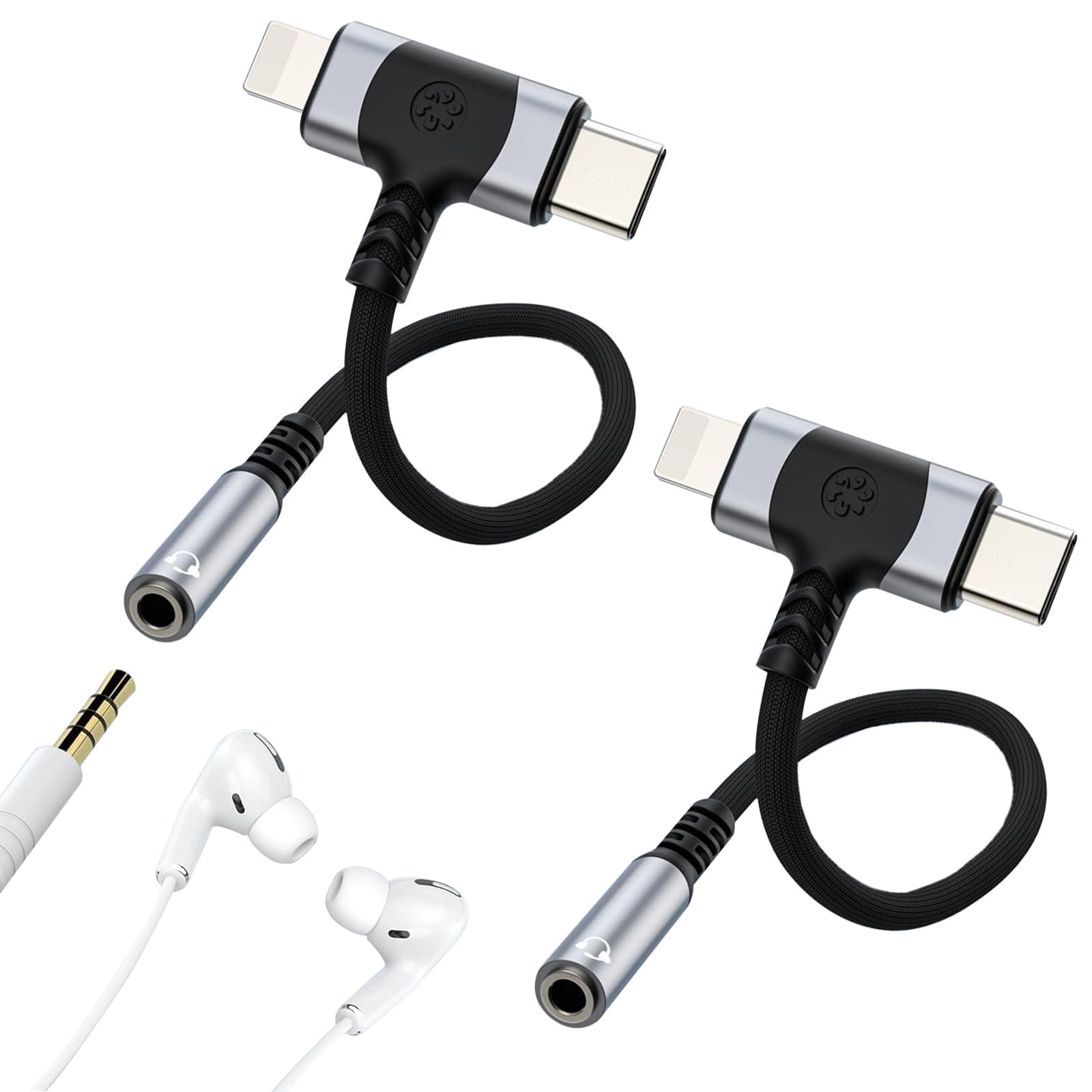 INBOLM 2-In-1 Lighting & USB C to 3.5mm Headphone Jack Adapter, Aux Audio Cable Adapter for iphone Lighting USB-C to 3.5mm Headphone Jack Adapter(2Pcs)