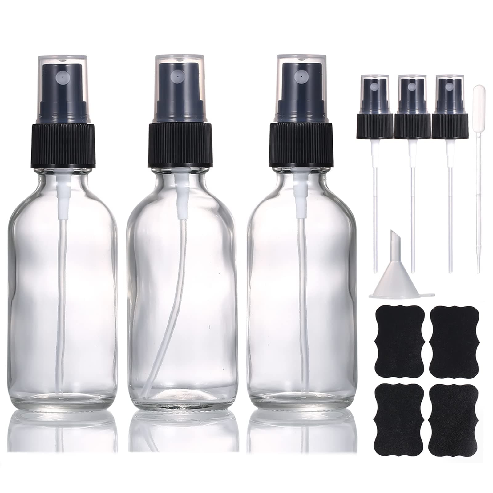 60ml Clear Glass Spray Bottles,Small Empty Fine Mist Perfume Refillable Reusable Travel Spray Bottle for Essential Oils/Hair/Aromatherapy/Cleaning/Cosmetic with Extra Spray Nozzle(3 Pack)