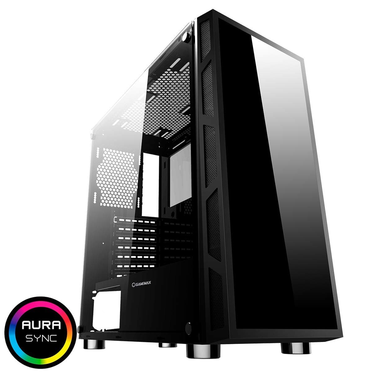 GameMax Kage ARGB PC Gaming Case, Mid-Tower, ATX, ARGB Hub Included, Mobo Sync, Full Tempered Glass Side Panel Included, Water-Cooling Ready | Black