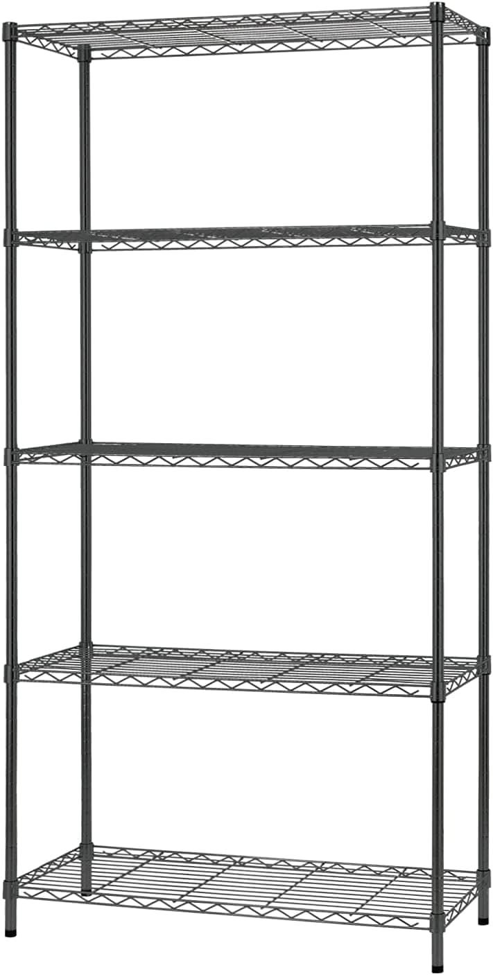 14" D×36" W×72" H Wire Shelving Unit Commercial Metal Shelf with 5 Tier Adjustable Layer Rack Strong Steel for Restaurant Garage Pantry Kitchen Garage,Black