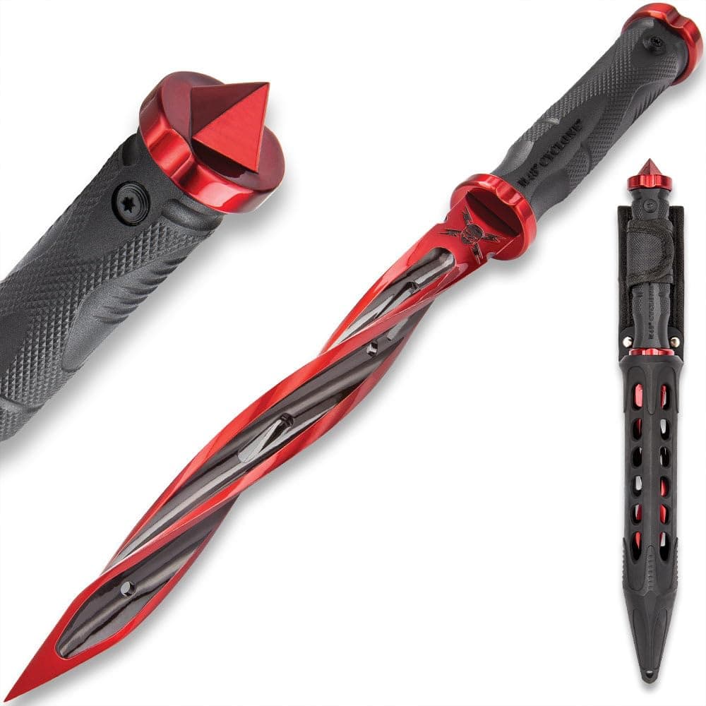 M48 Cardinal Sin Red Cyclone Fixed Blade Knife | 8" 2Cr13 Stainless Steel Blade | Includes Vortec Belt Sheath | Formidable tool for a variety of tasks | 13 1/2" Overall