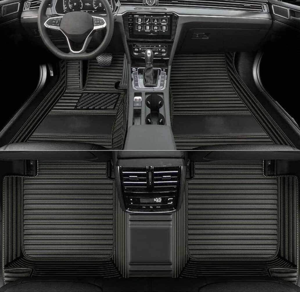 Custom Personalized Floor Mats ,Luxury Full Coverage All Weather Car Floor Mats,Anti-Slip Leather Car Mat Set ,Custom Floor Mat, for 99% of Cars, Trucks & SUV. (Streak black66beige)