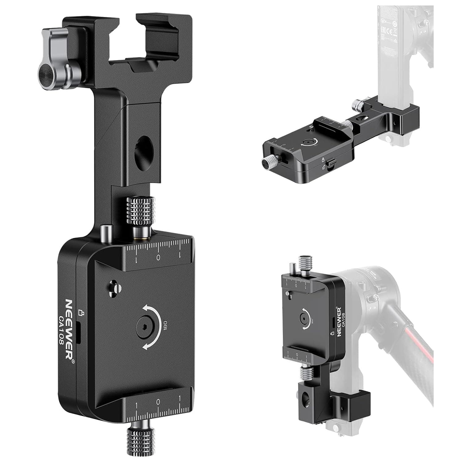 NEEWER RS4 RS3 Vertical Camera Mount Compatible with DJI Ronin RS 4 3 2 Pro Gimbal Stabilizer, 1s Quick Vertical to Horizontal Switch Anti Drop 180° Rotating Base for YouTube TikTok Vlog Video, CA108
