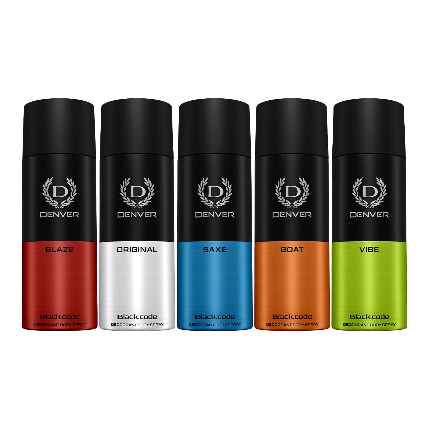 Denver Black Code, Goat, Saxe, Vibe & Blaze Deodorant For Men - 150 ML Each, Pack of 5