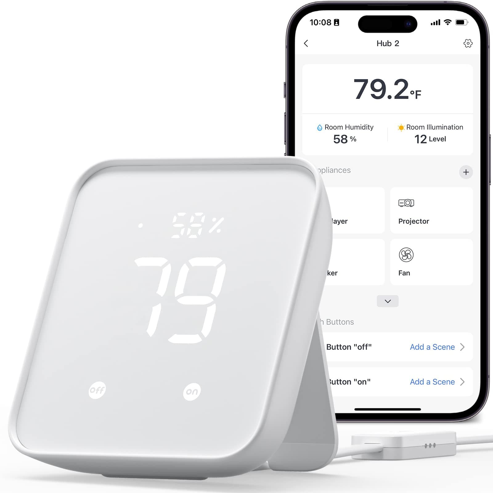 Hub 2 (2nd Gen), work as a WiFi Thermometer Hygrometer, IR Remote Control, Smart Remote and Light Sensor, Link SwitchBot to Wi-Fi (Support 2.4GHz), Compatible with Alexa&Google Assistant