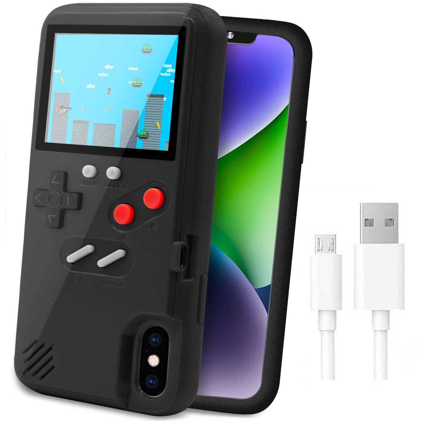 LucBuy Game Console Case Compatible for iPhone Xs MAX, Retro Protective Cover Self-Powered Case with 36 Small Games, Full Color Display, Shockproof Video Game Bumper ONLY for XS MAX - Black