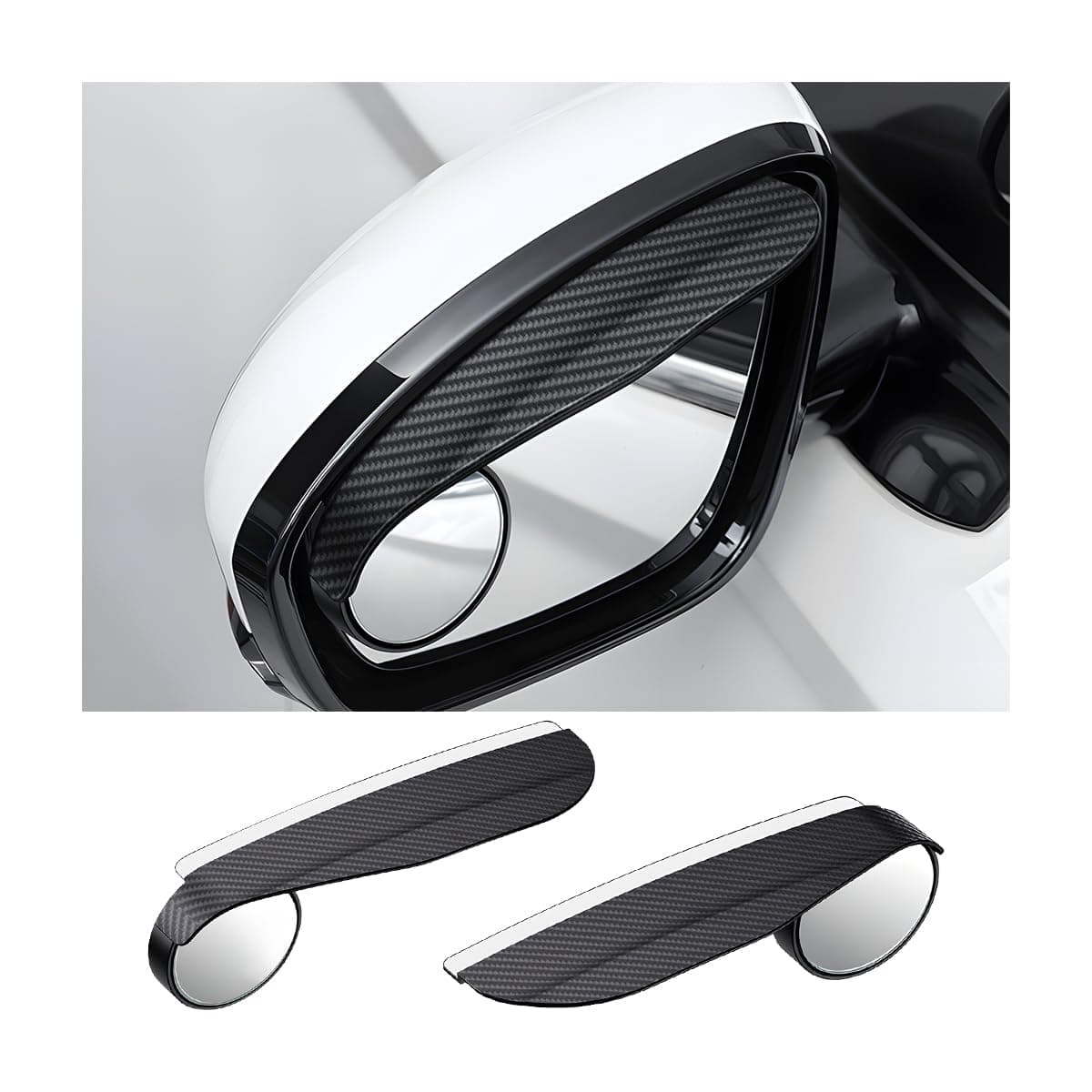 2PCS Car Blind Spot Side Mirror with Rain Visor Guard, HD 360° Adjustable Automotive Safety Round Rear View Blindspot Mirror with Rain Eyebrow Smoke Guard, Universal for SUV Truck RV