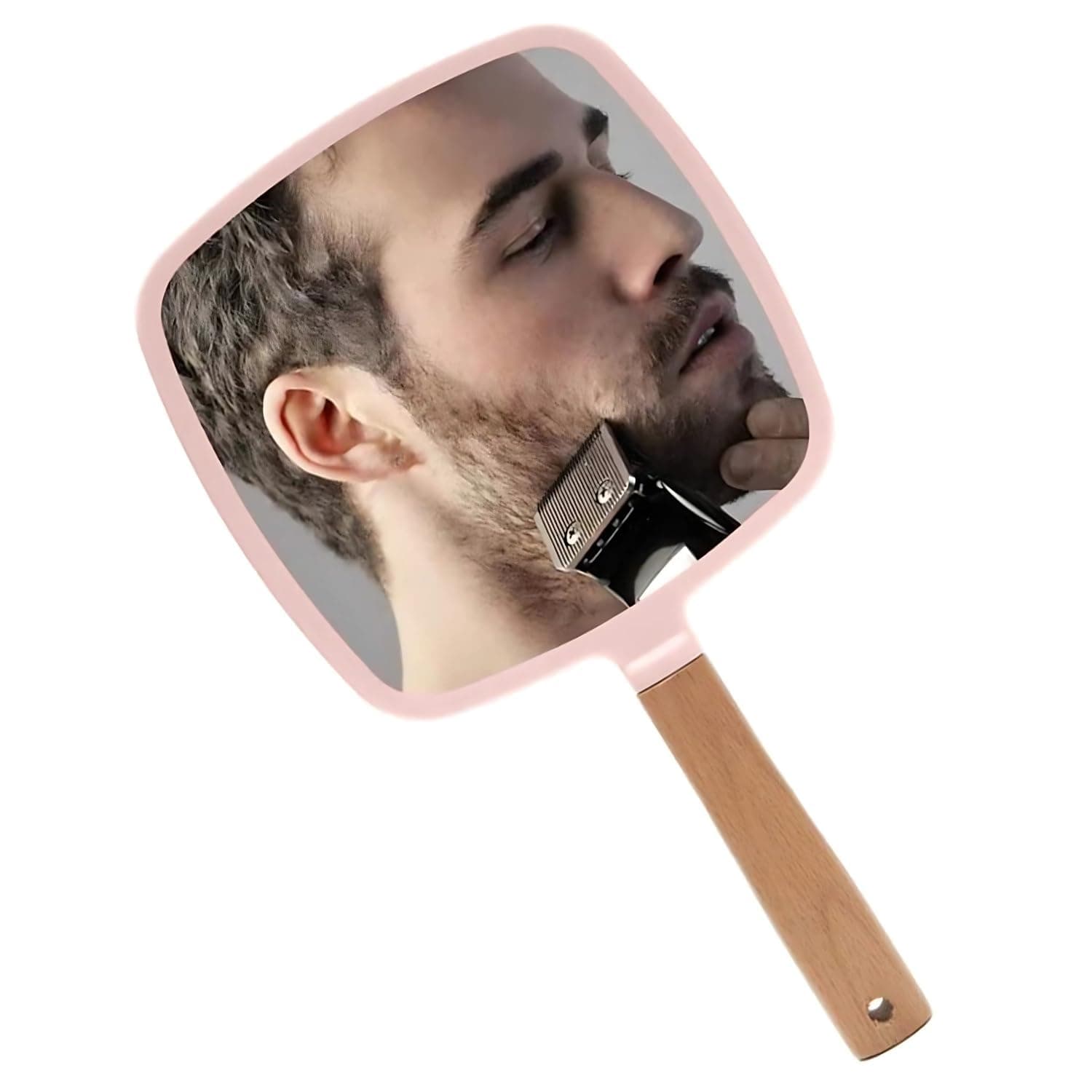 Wood Handle Mirror Square 25×13 cm | Portable HD Grooming & Makeup Mirror | Eco‑Friendly Plastic Frame | Travel & Shaving Handy Mirror (1, Square)