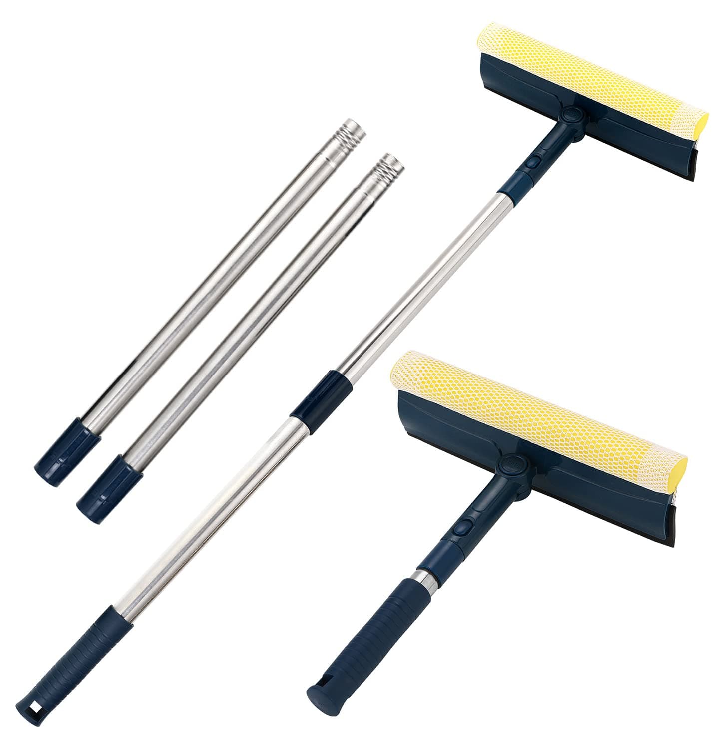 Window Squeegee with 56" Long Handle,2 in 1 Window Cleaning Tools with Dual Side Blade Rubber & Scrubber Sponge,Squeegee for Shower Glass Door,car Windshield,Glass,Mirror,Outdoor Window