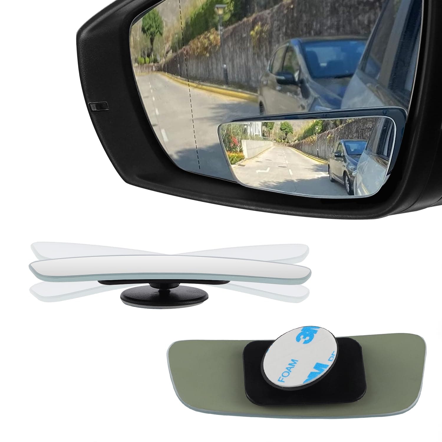 LivTee Blind Spot Mirror, Rectangular Shaped HD Glass Frameless Convex Rear View Mirror with wide angle Adjustable Stick for Cars SUV and Trucks, Pack of 2
