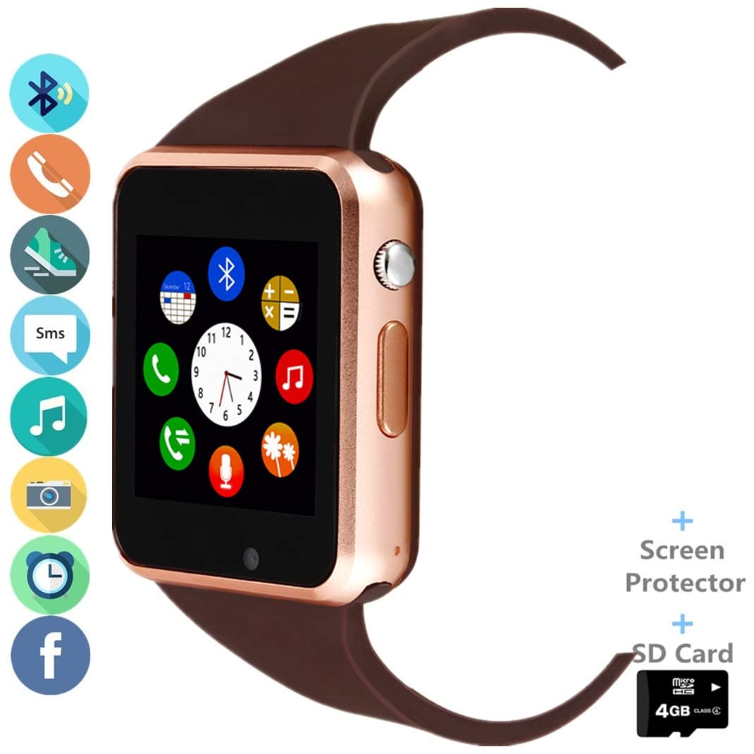 Smart Watch, Smartwatch Phone with SD Card Camera Pedometer Text Call Notification SIM Card Slot Music Player Compatible for Android Samsung Huawei and iPhone (Partial Functions) for Men Women Teens