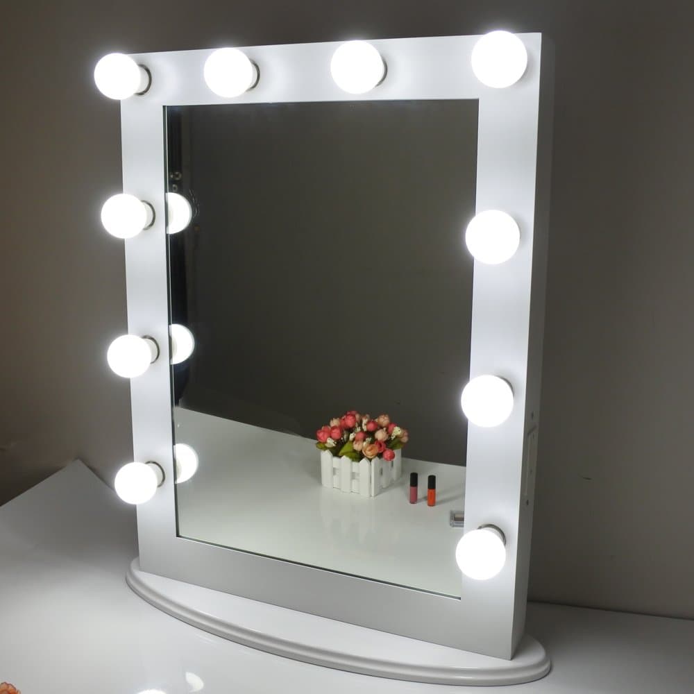 White Hollywood Makeup Mirror with light Vanity Mirror with Dimmer Free Bulbs Mother's Day Gift (White)