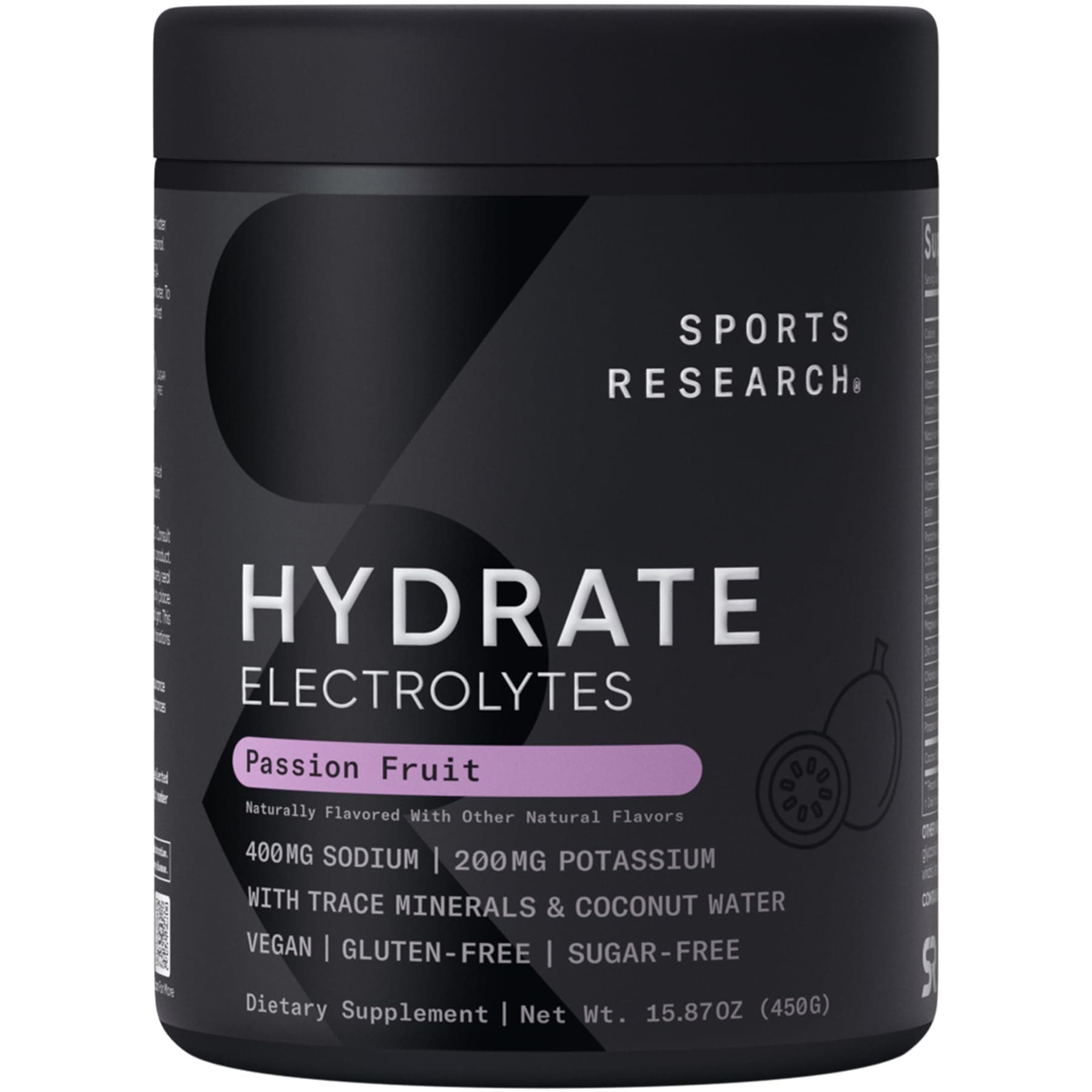 Hydrate Electrolytes Powder - Sugar-Free & Naturally Flavored with Vitamins, Minerals, and Coconut Water - Supports Hydration - Passion Fruit