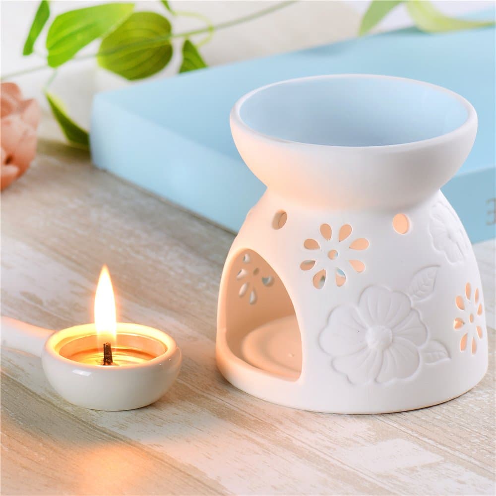 Jinvun Ceramic Essential Oil Burner Great for Meditation, Aromatherapy – Diffuser Tea Lights Holder - Ideal for Wedding Gifts & Indoor, Outdoor Gatherings – Great Decoration Air Freshener (Blue)