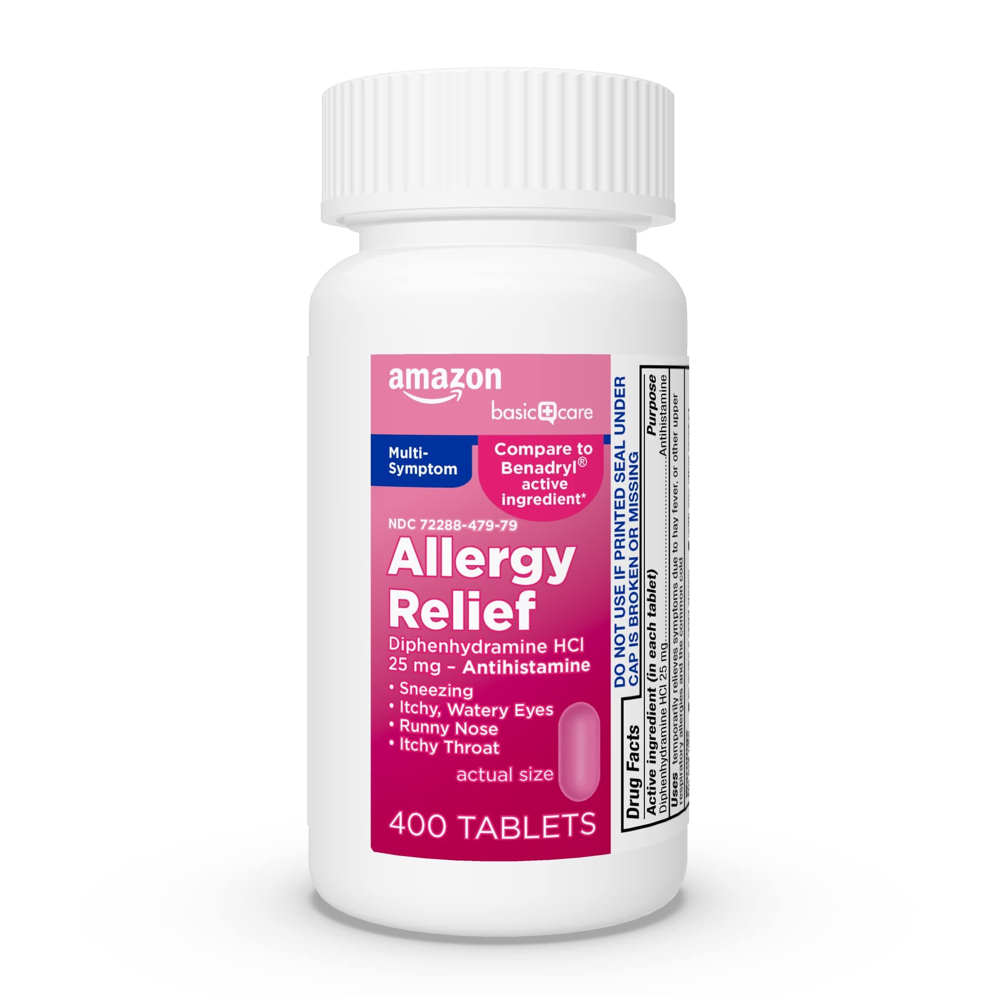 Amazon Basic Care Complete Allergy Relief, Diphenhydramine HCl 25 mg, Easy to Swallow Mini-Tabs, Relieves Sneezing, Itchy Eyes, Runny Nose, Itchy Throat, 400 Count