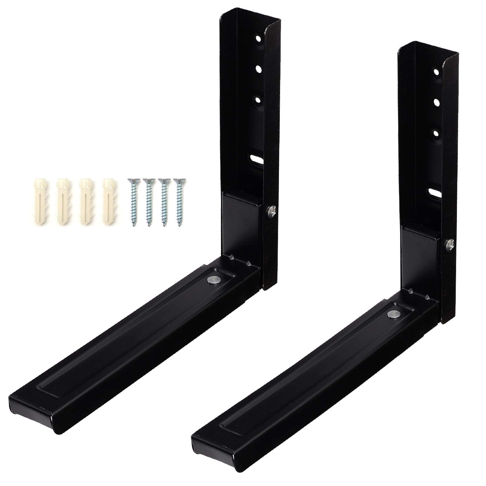 Ihomepark Microwave Bracket Wall Mount, Foldable Kitchen Stretch Oven Stand Shelf Rack Load 100 lb, Black