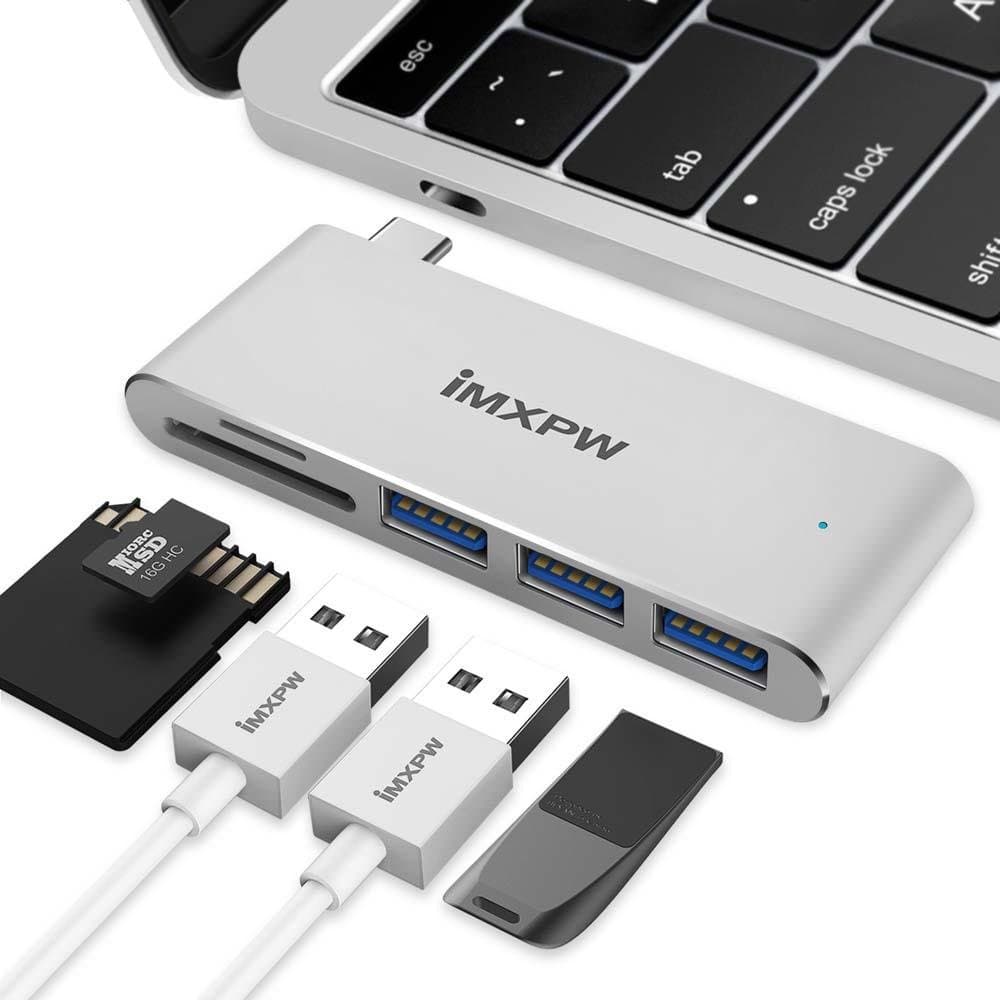 USB C Hub with SD Micro SD/TF Card Reader, iMXPW Trivera Type C HUB Adapter, 3 USB 3.0 Port for MB 12" New MBP 13" 15" 2016 2017 with Thunderbolt 3 Port, ChromeBook and more