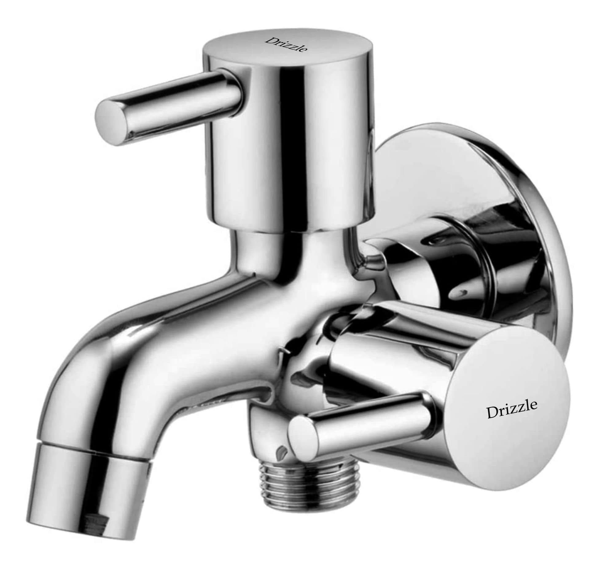 DRIZZLE 2 in 1 Brass Chrome Plated Two Way Bib Cock Flora Quarter Turn Foam Flow Bathroom Tap (Silver)