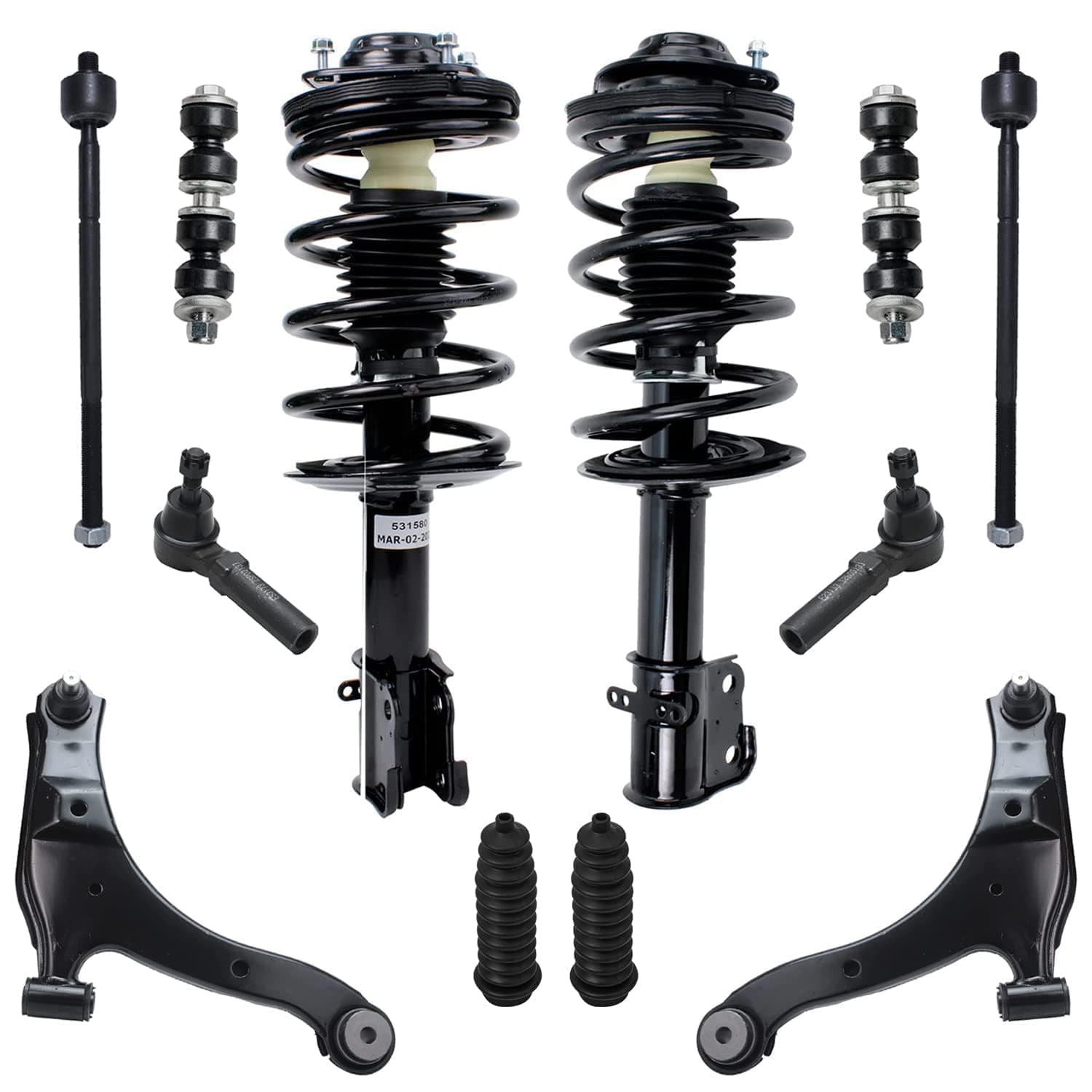 12pc Front End Suspension Kit for 2000-2003 Dodge Neon, 2003 Dodge SX 2.0, 2000-2001 Plymouth Neon, Lower Control Arms w/Ball Joint Tie Rods Sway Bars Boots Struts Replacement