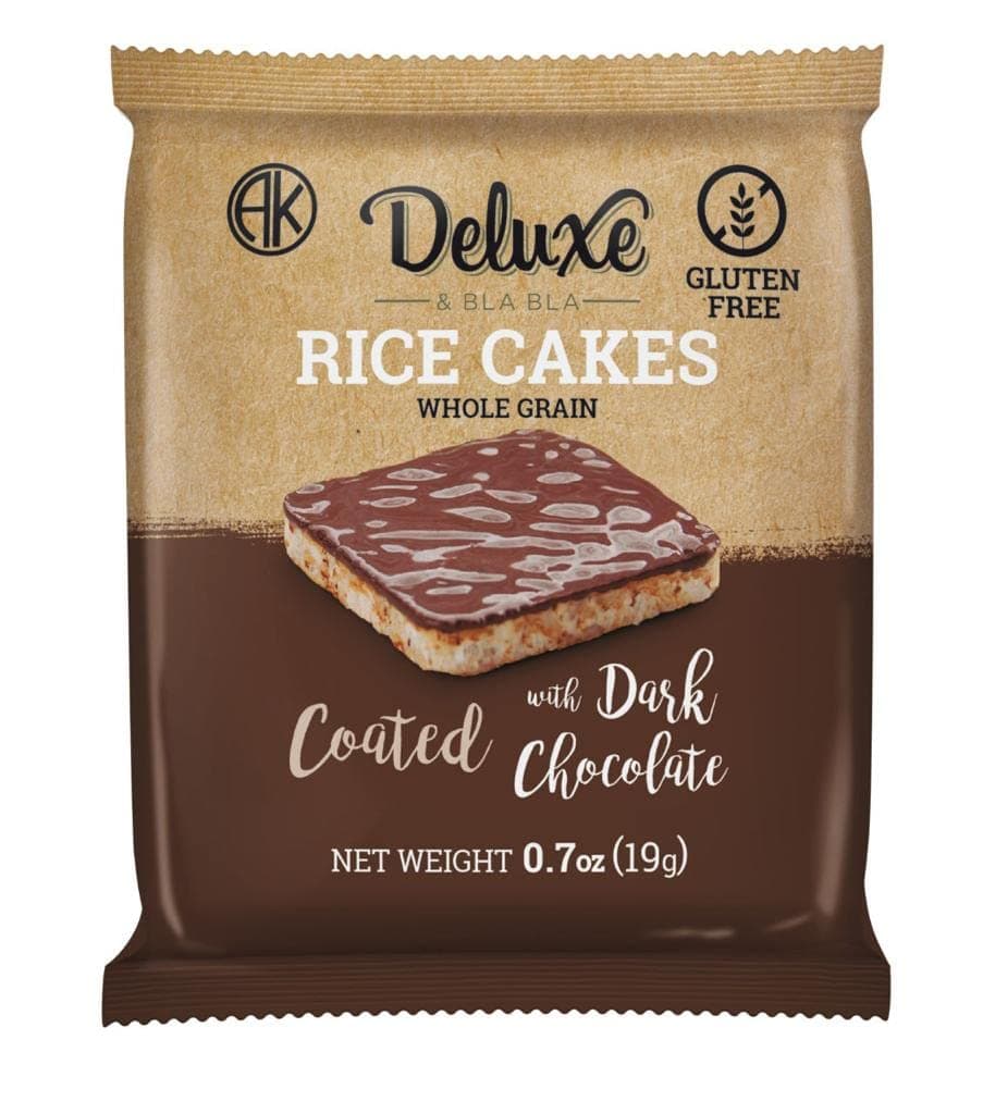 Deluxe & Bla Bla 12 Pack Rice Cake Whole Grain, Natural & Healthy Snack Gluten Free, Kosher Certificate & Low Calorie, Coated with Dark Chocolate 19 Gr