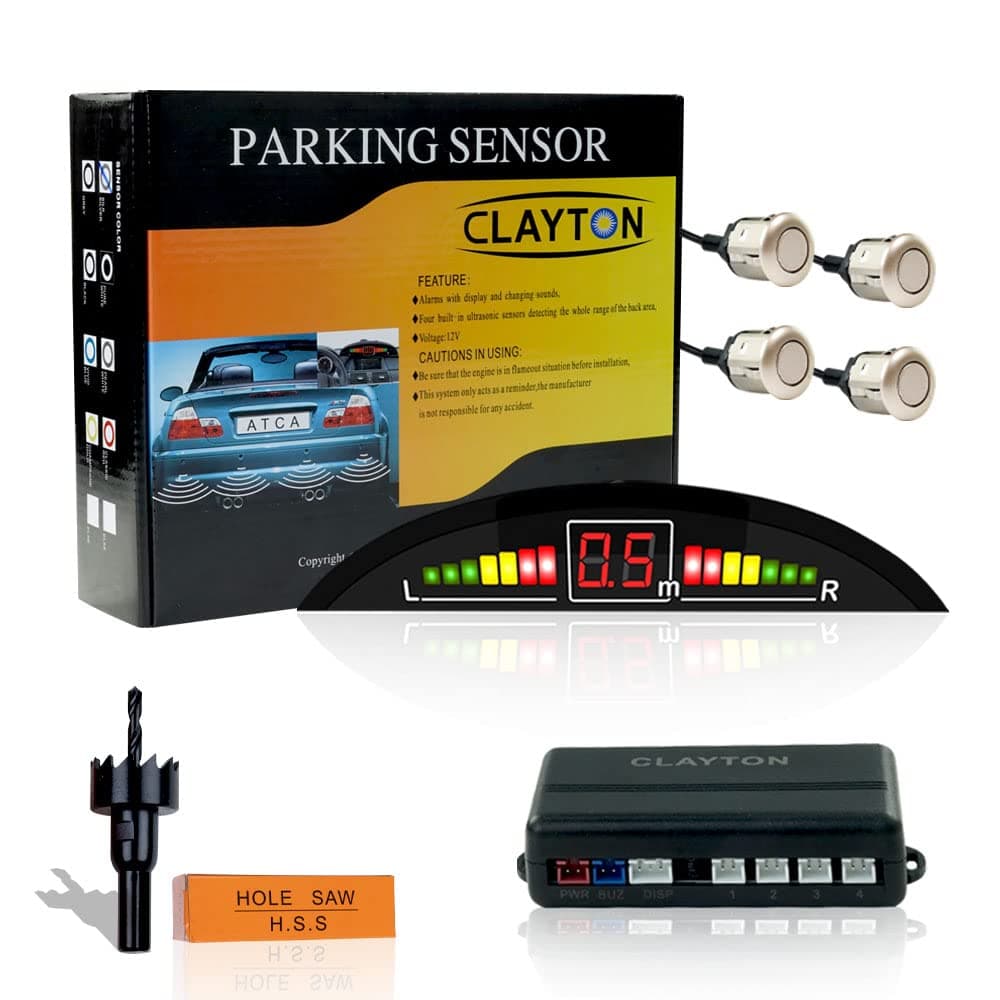 CLAYTON Car Auto Vehicle Reverse Backup Radar System with 4 Parking Sensors Distance Detection + LED Distance Display + Sound Warning (Gold)