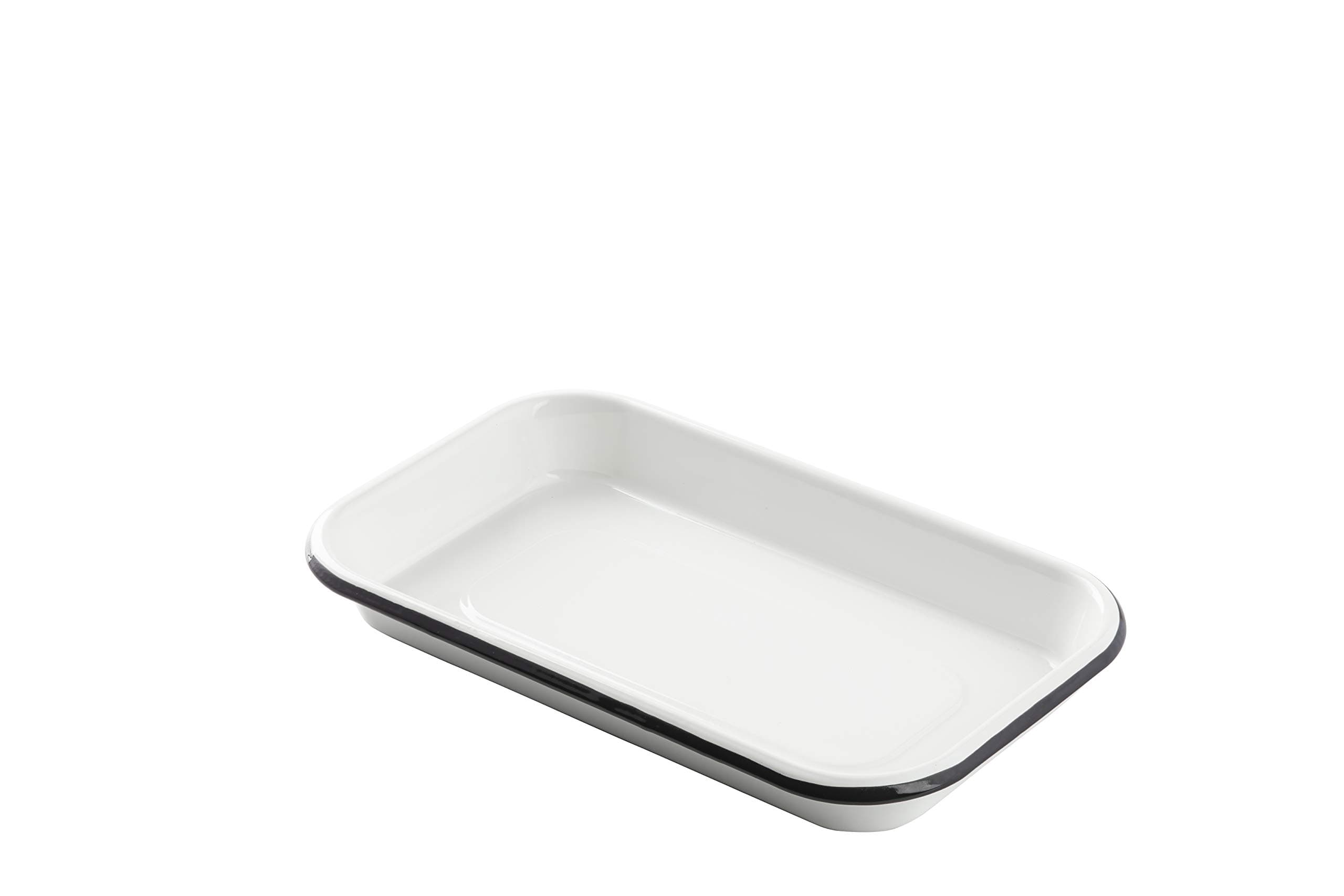 TableCraft 10349 Sheet Pan, 1/8 Size, 10" x 6" x 1-1/8", White with Black Rim, Enamel