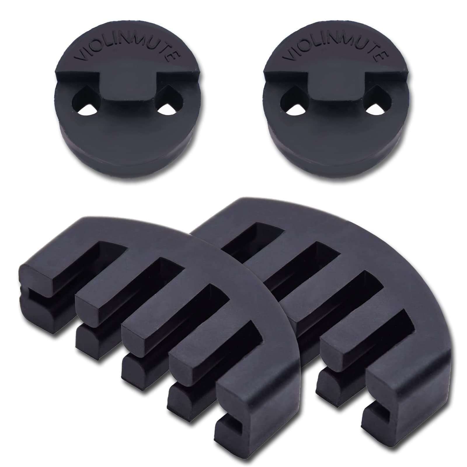 4 PCS Rubber Violin Practice Mute Set, Included 2 PCS Claw Style & 2 PCS Round Tourte Style, Black