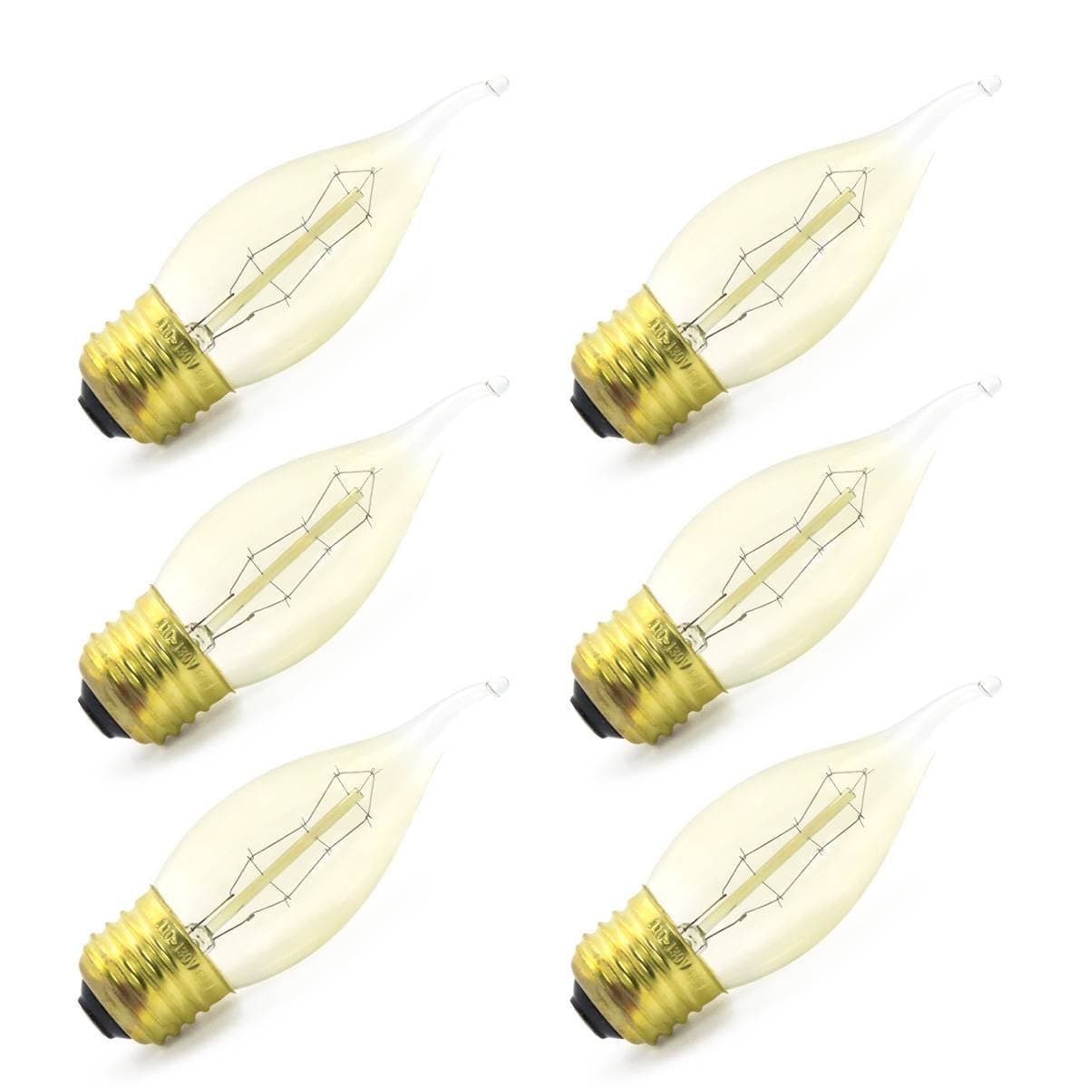 Vintage Edison Light Bulbs(E26/E27 60W 2800K),Warm White Bent Flame Tip Vintage Incandescent Chandelier Light Bulbs for Home Light Fixtures Decorative, Dimmable,6-Pack