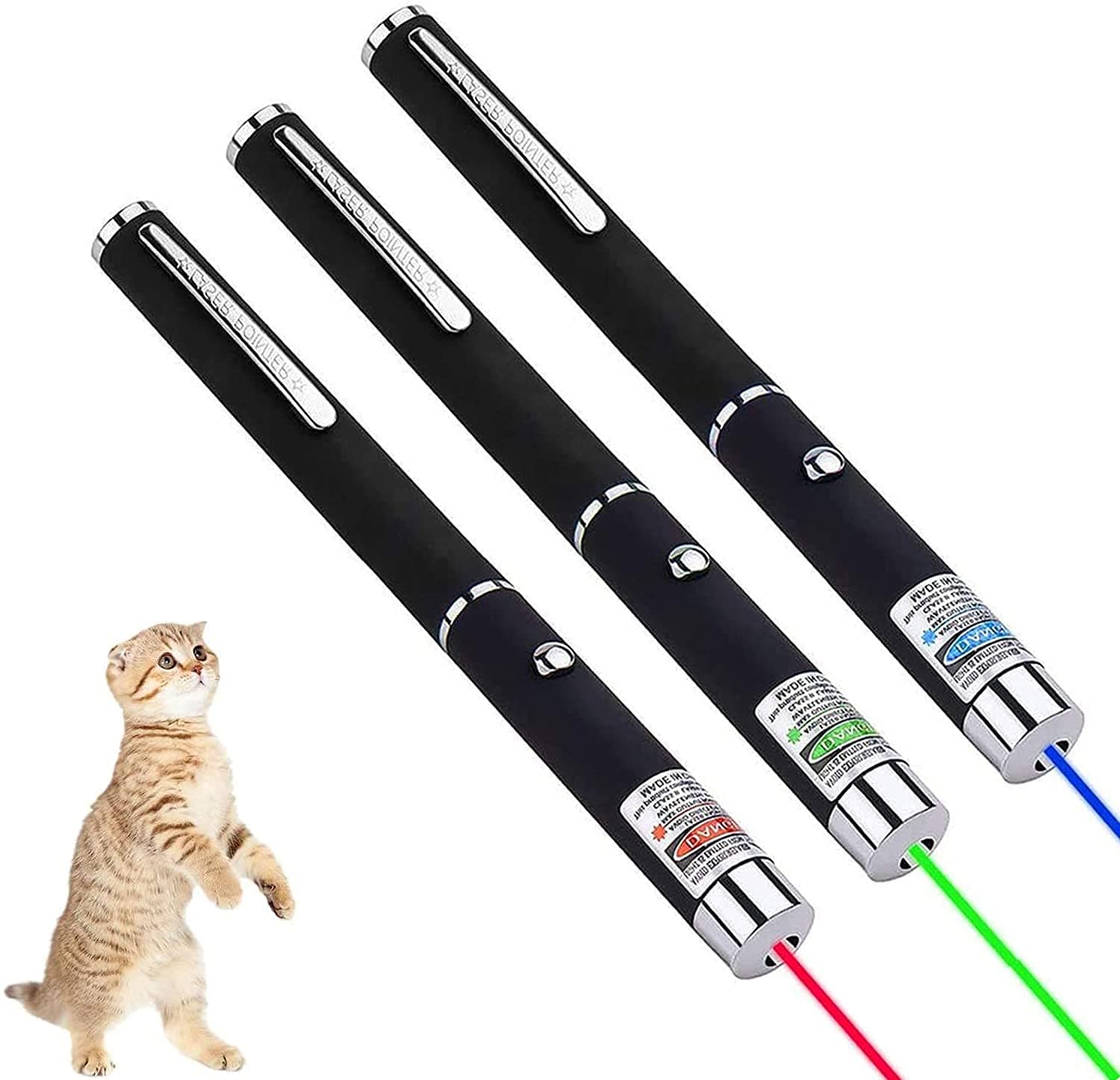 3 Pcs Red Green Blue Pointer for Cats Dogs Pet Interactive Toys, Chasing Exercise Entertain Toy for Indoor Cat,Presentation Remotes for Indoor Classroom Teaching