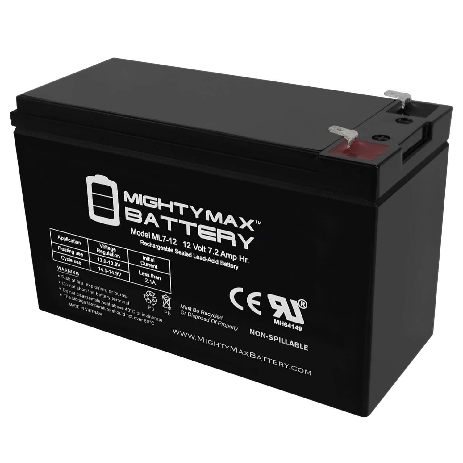 12V 7.2AH SLA Replacement Battery for Exide EP1229W - 2 Pack