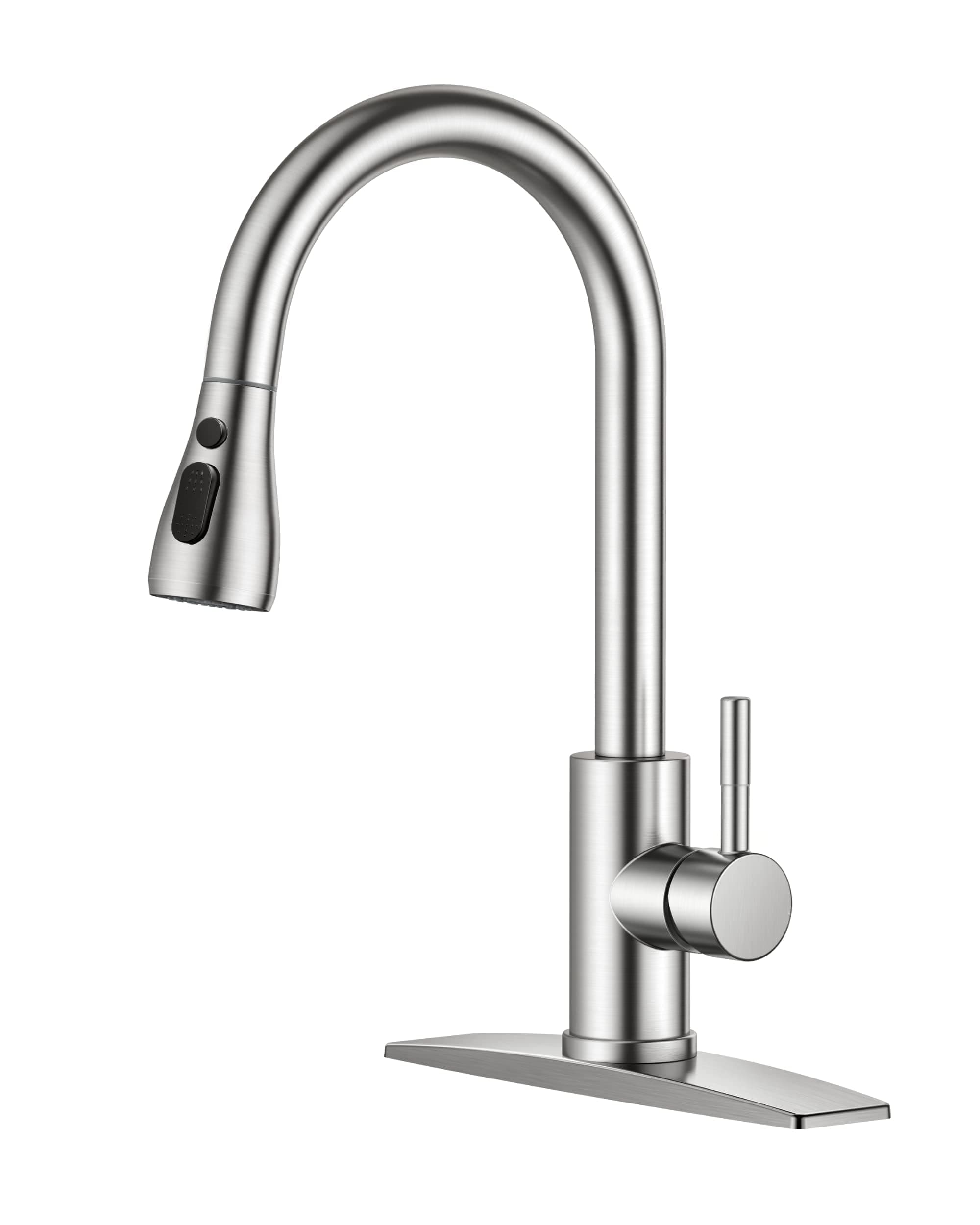 FORIOUS Kitchen Faucets with Pull Down Sprayer, Brushed Nickel, High Arc Single Handle Classic Stainless Steel Sink Faucet 1 or 3 Hole, Suitable for Farmhouse Camper Laundry Rv Bar
