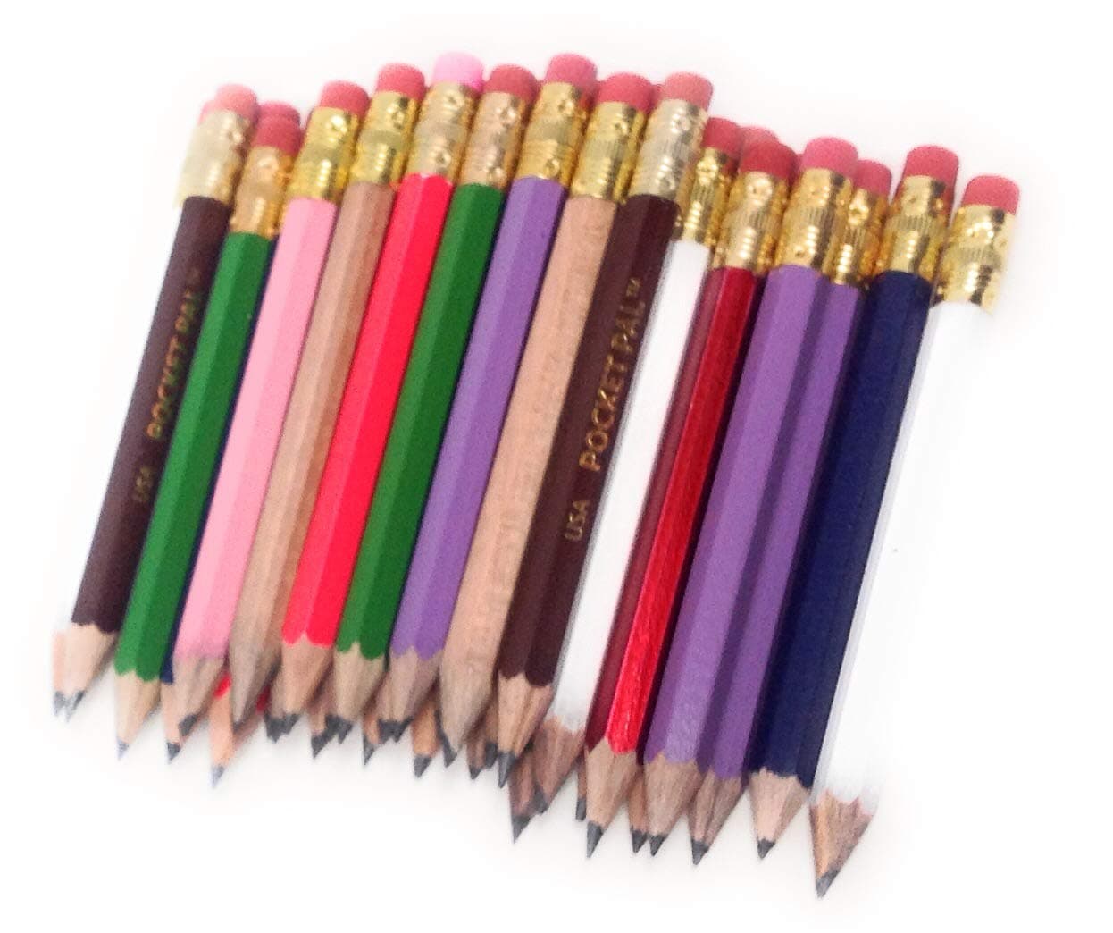 Half Pencils with Eraser - Golf, Pew, Short, Mini - Hexagon, Sharpened, Non Toxic, Non-Smudge, #2 Pencil, Wood Cased, Color -Assorted Mix of Colors, (Box of 48) Golf Pocket Pencils ™