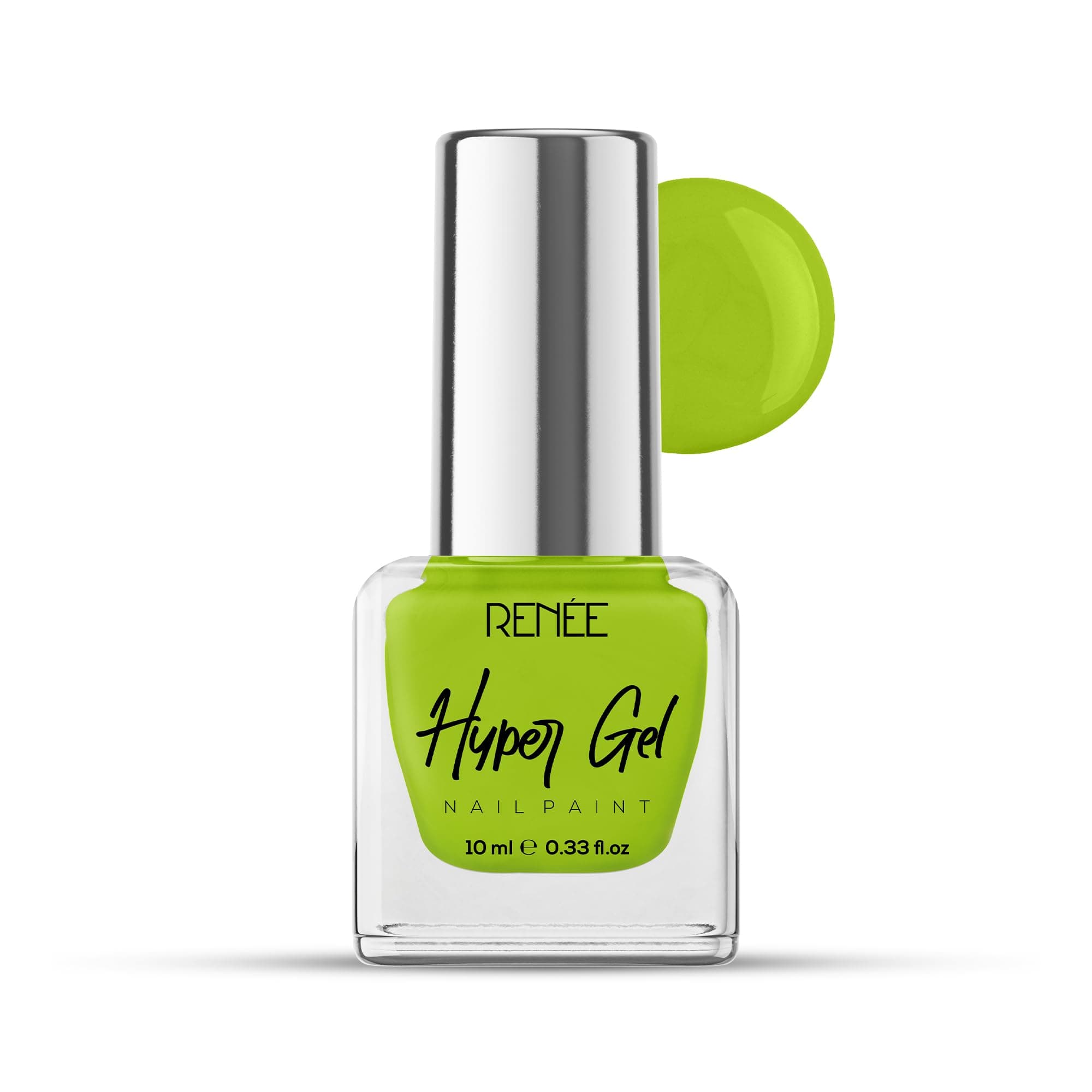 RENEE Hyper Gel Nail Paint- Lime Green 10ml | Quick Drying, Glossy Finish, Long Lasting, Chip resisting Formula with High Shine Polish | Acetone & Paraben Free