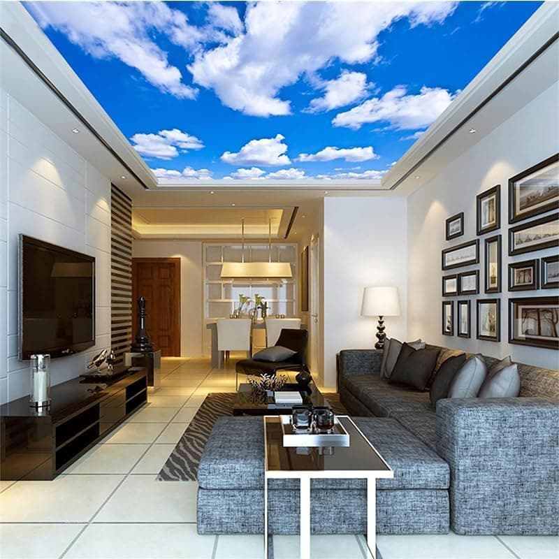 Custom Blue Sky Ceiling 3D Self-Adhesive Wall Mural White Clouds Wallpaper Girls Kids Room Living Room Wall Mural