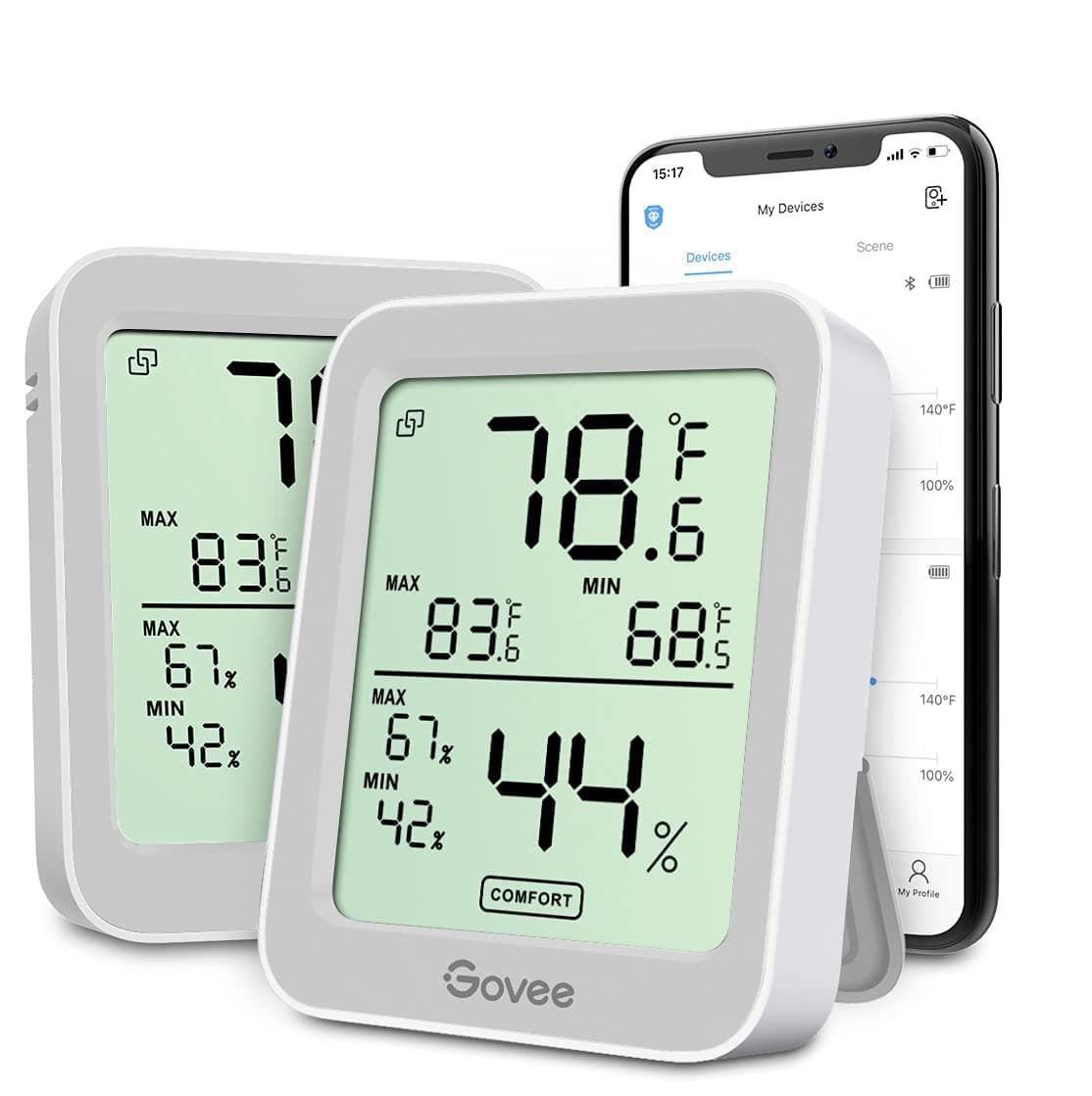 Govee - Indoor Thermometer Hygrometer, 2 Pack, Humidity Temperature Meter with Large LCD Display, Notification Alert with Max Minimum Records, 2 Years Data Storage for Room Greenhouse Grey
