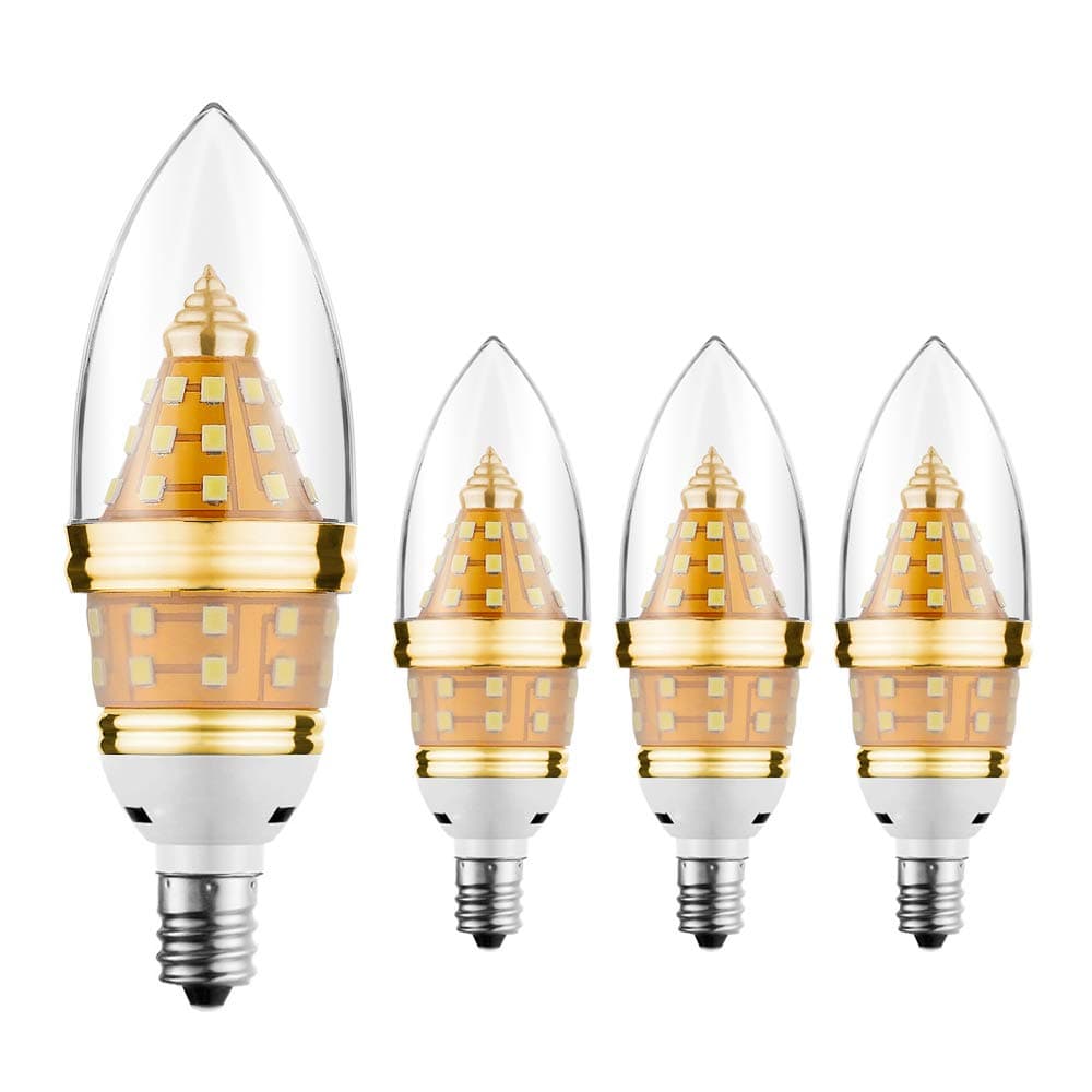 YBEK E12 LED Bulb Candelabra Bulb 12W Ceiling Fan Light Bulbs Chandelier Light 85-100W Incandescent Bulbs Equivalent 1200 Lumens Candle Bulbs, White,Non-dimmable (6000K,4pcs)