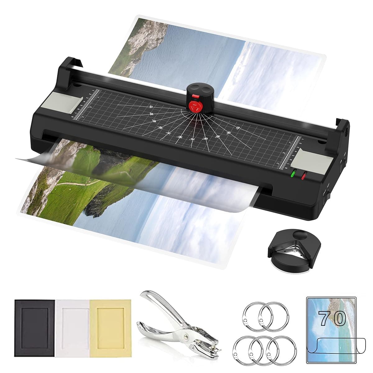 A3/A4/A6 Laminator Machine, YE381 Thermal Laminating Machine for Home Office School Use with 70 Laminating Pouches, Bulit in Paper Trimmer and Corner Rounder