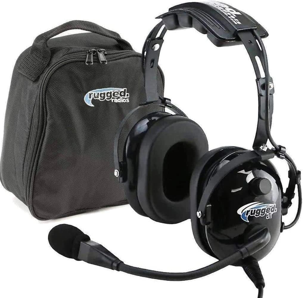 Rugged Air General Aviation Headset for Student Pilots – Features Passive Noise Reduction Adjustable Headband Full Flex Mic Boom and Headset Bag